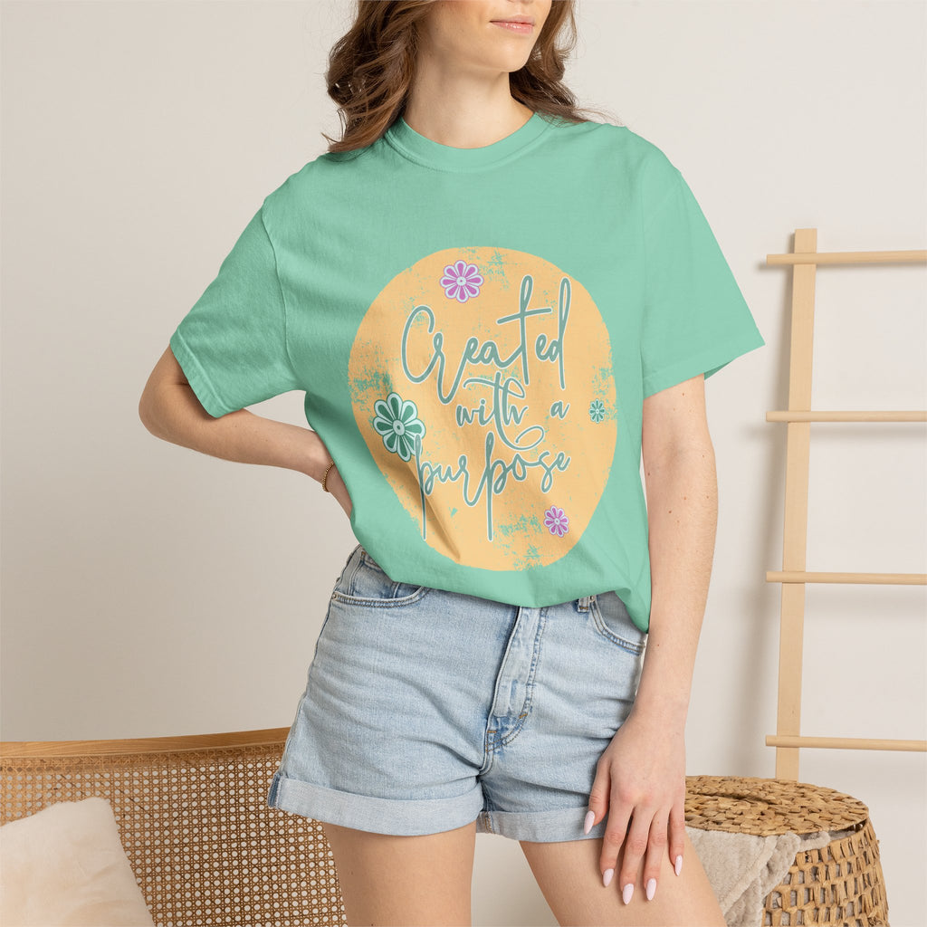Created with a Purpose T-shirt |Textured Floral Handlettering Circle Design