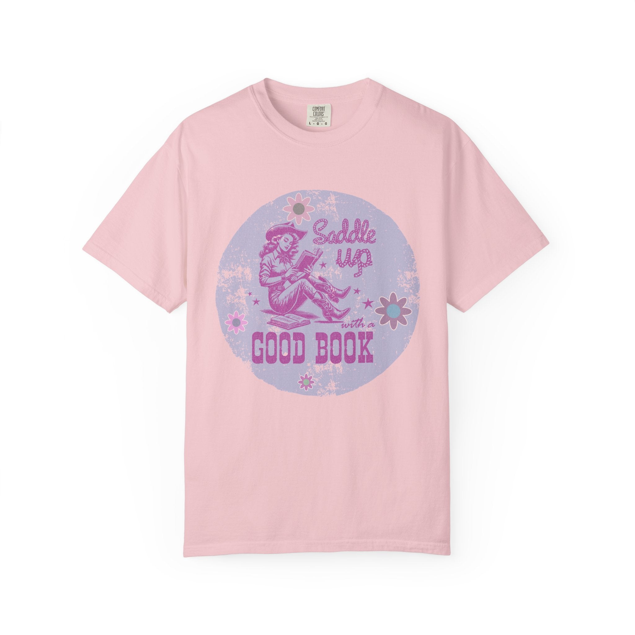 Textured T-Shirt — “Saddle Up Good Book” Retro Western Graphic Tee