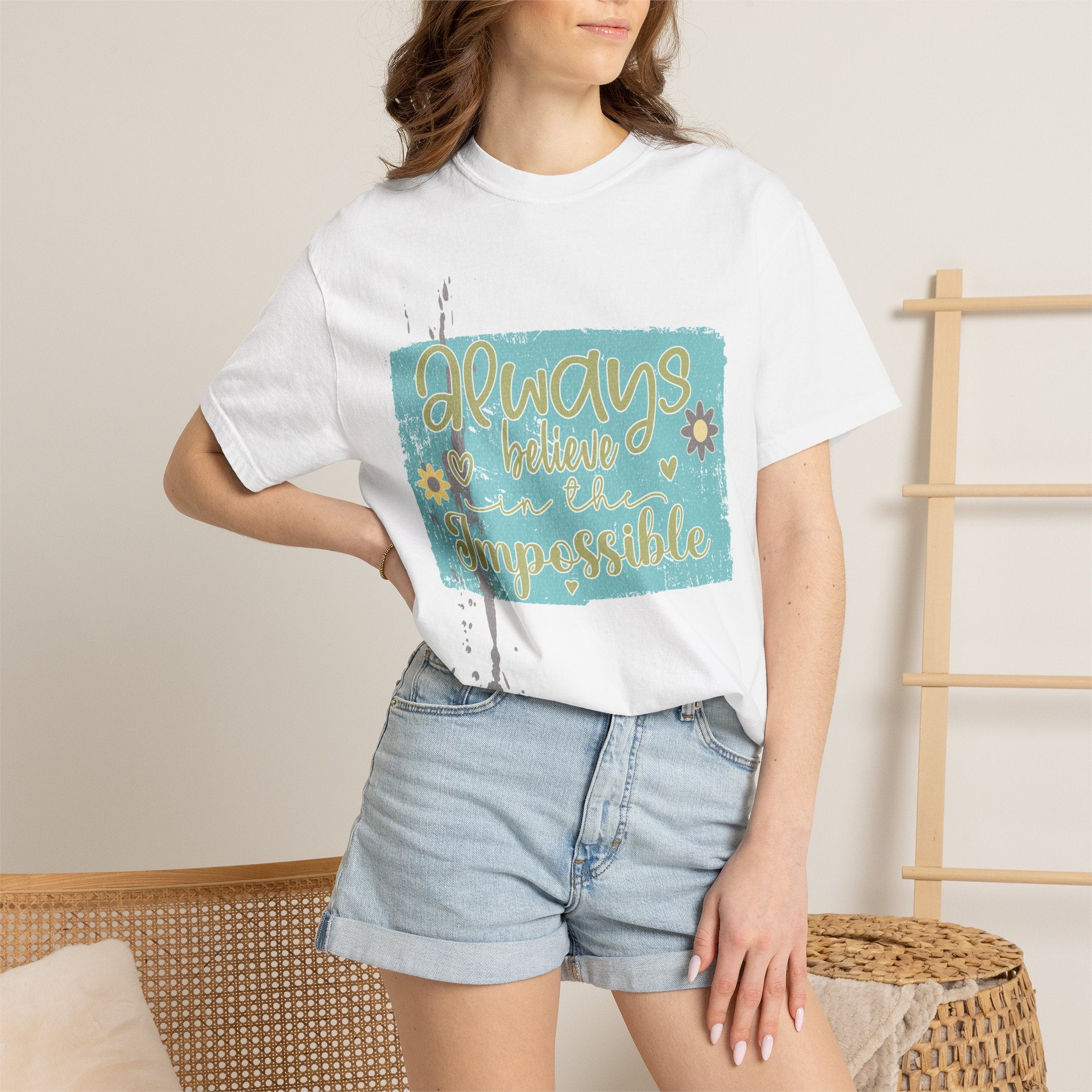 Textured T-Shirt — "Always Believe in the Impossible" Inspirational Graphic Tee