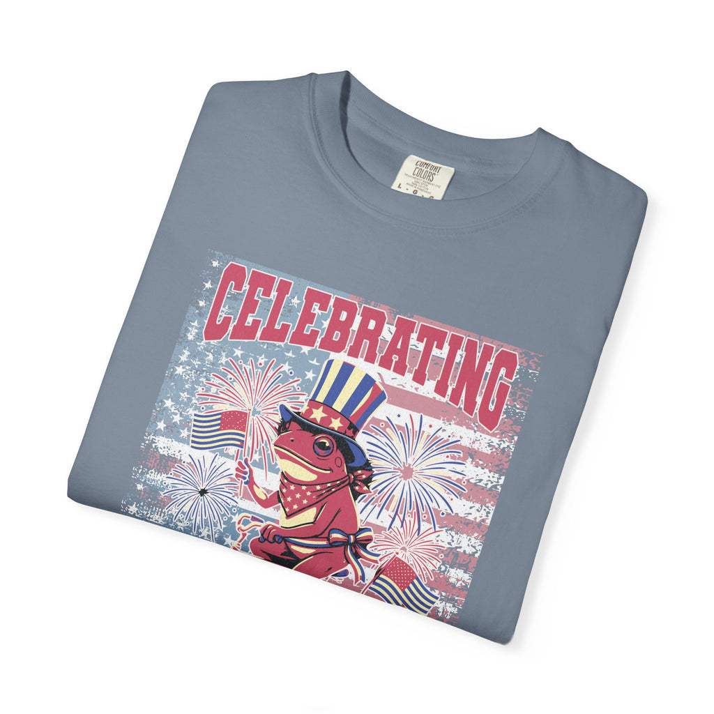 Textured Independence Day Dog on Bike T-Shirt — "Celebrating 250 Years of Independence" Patriotic Tee