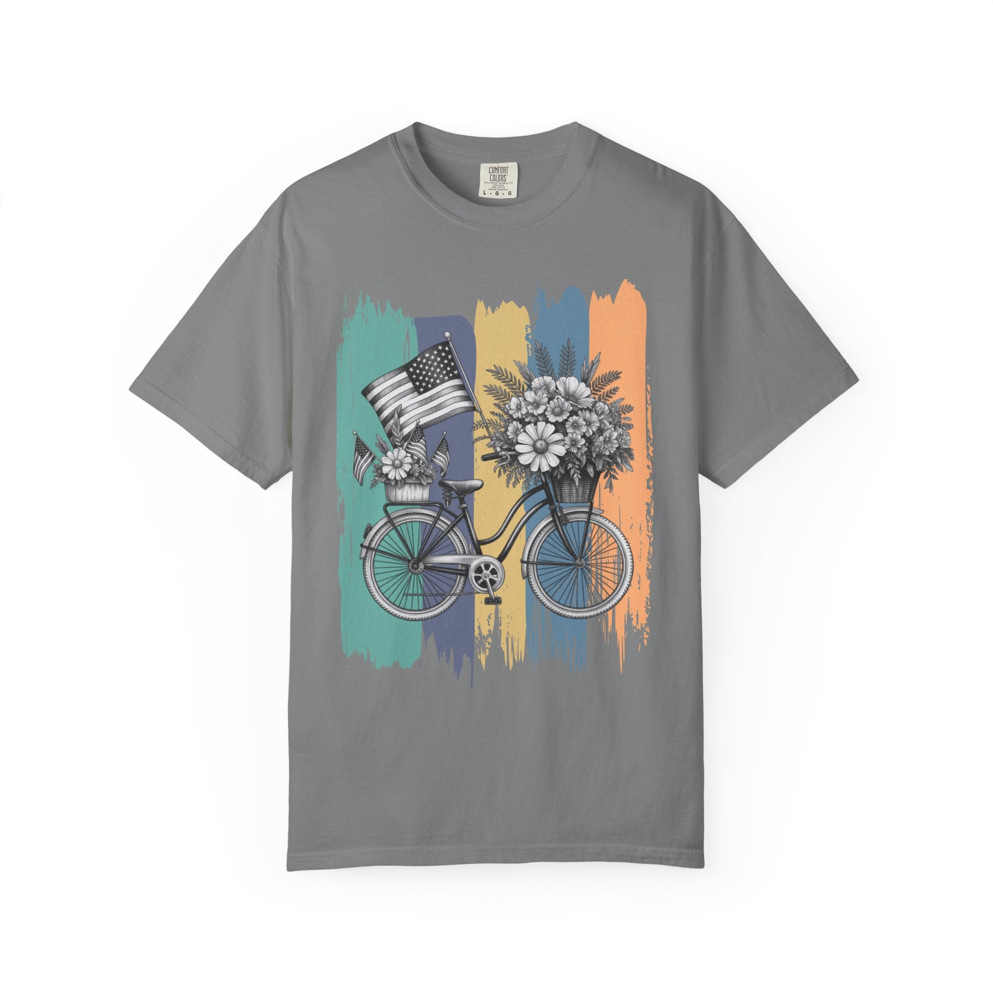 Textured Vintage Bicycle Bouquet T-Shirt — Americana Floral Bike Tee