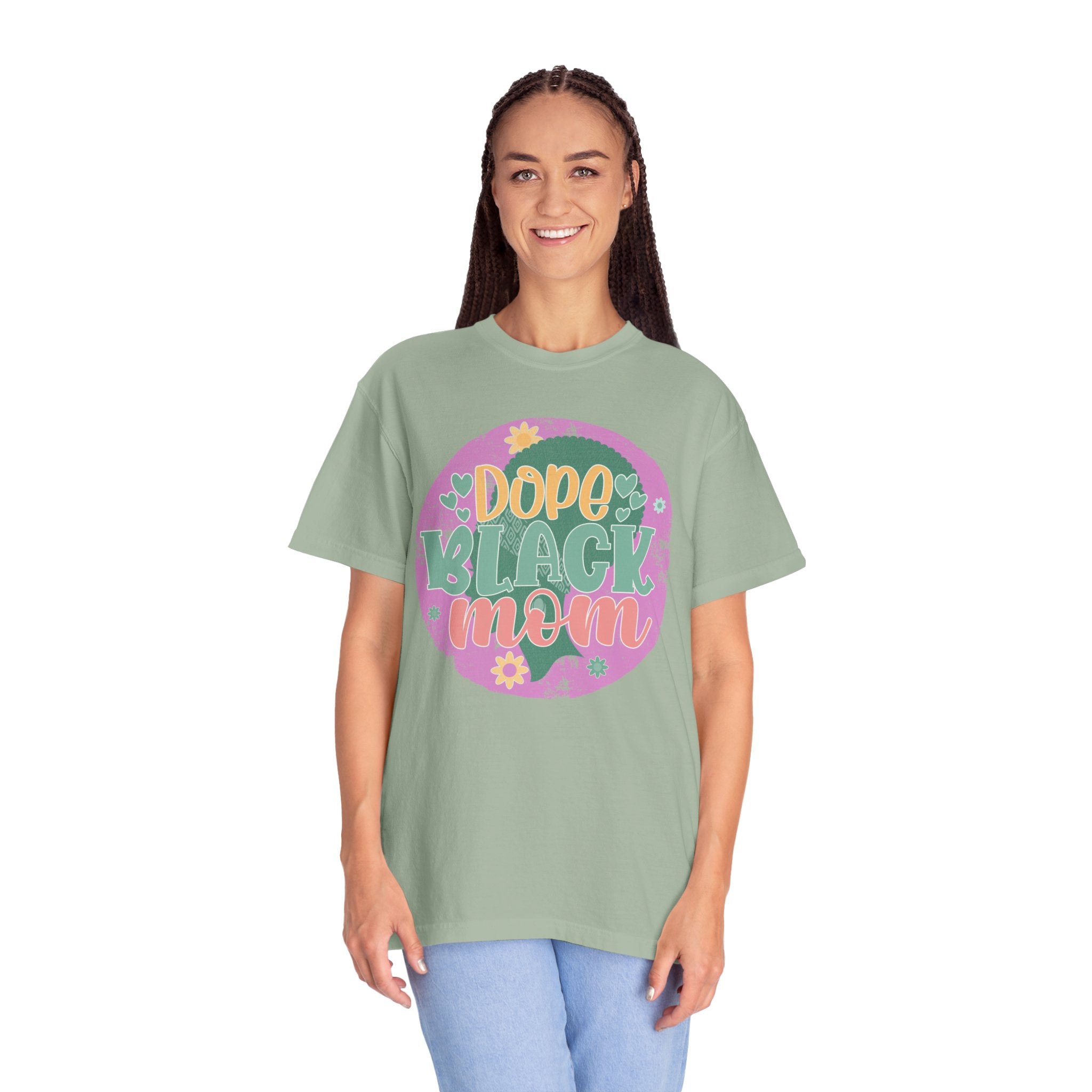 Dope Black Mom Textured T-Shirt — Retro Floral Pride Tee for Black Moms