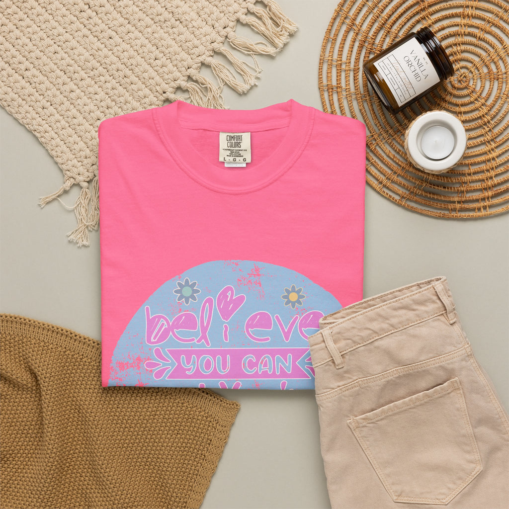 Textured Believe You Can Floral Graphic T-Shirt — Inspirational Motivational Tee