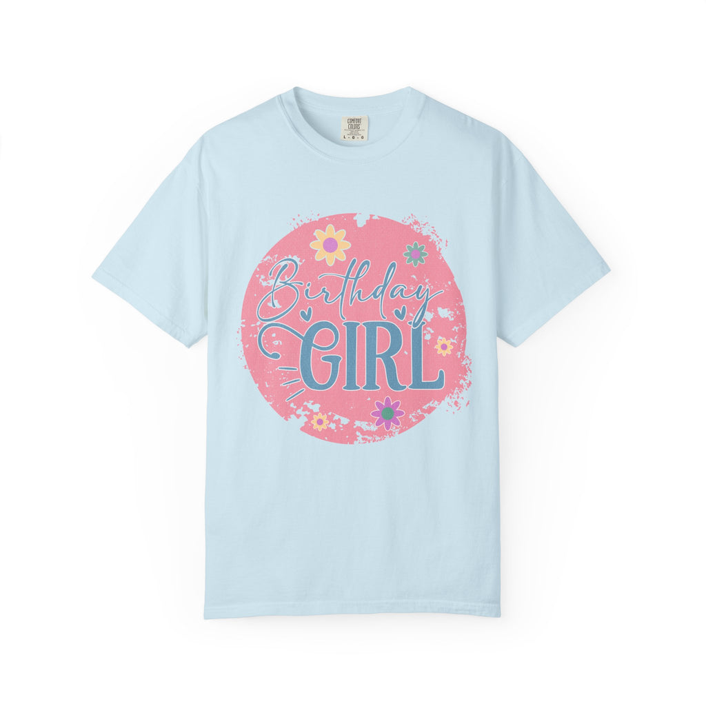 Birthday Girl Textured T-Shirt — Floral Pink Celebration Tee