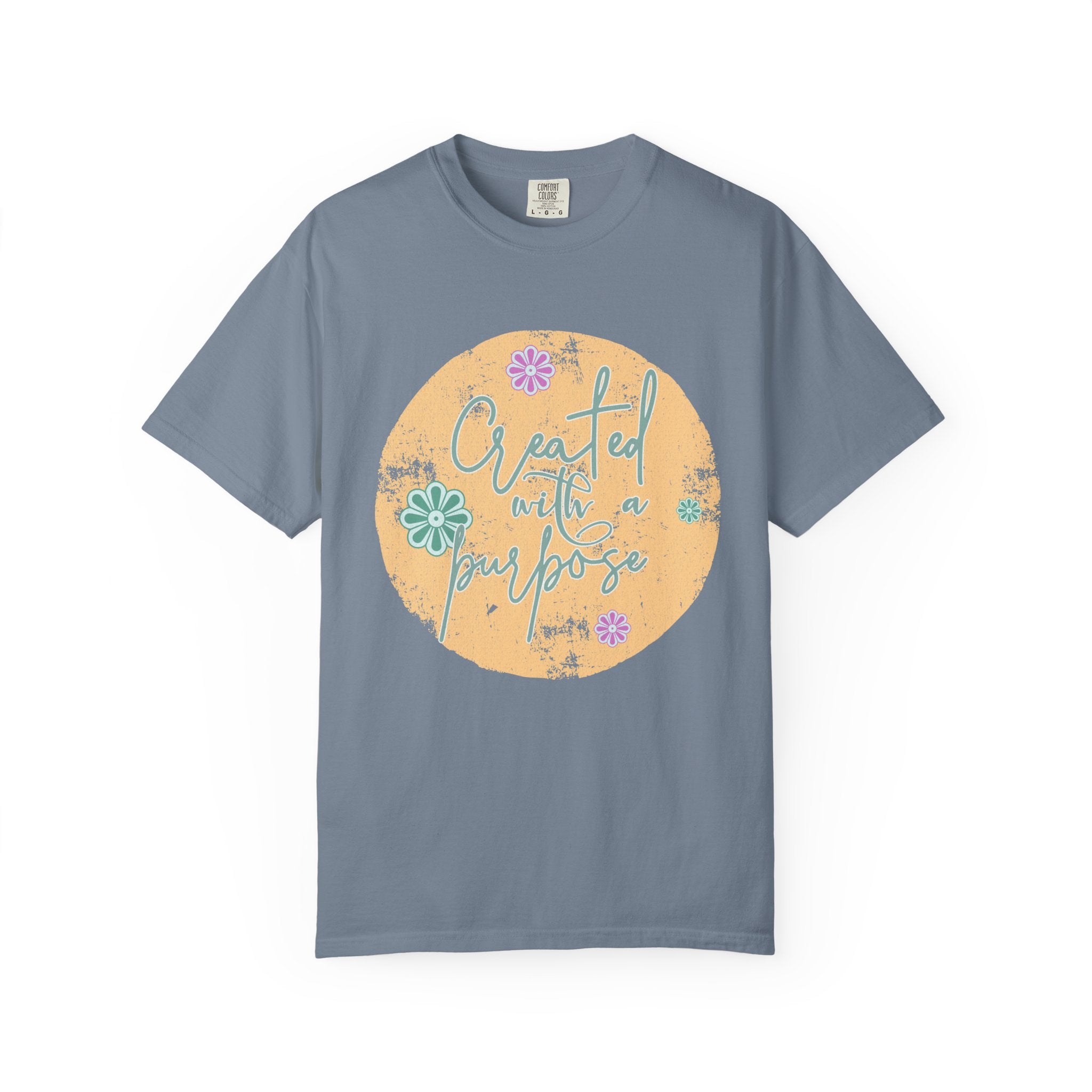 Created with a Purpose T-shirt |Textured Floral Handlettering Circle Design