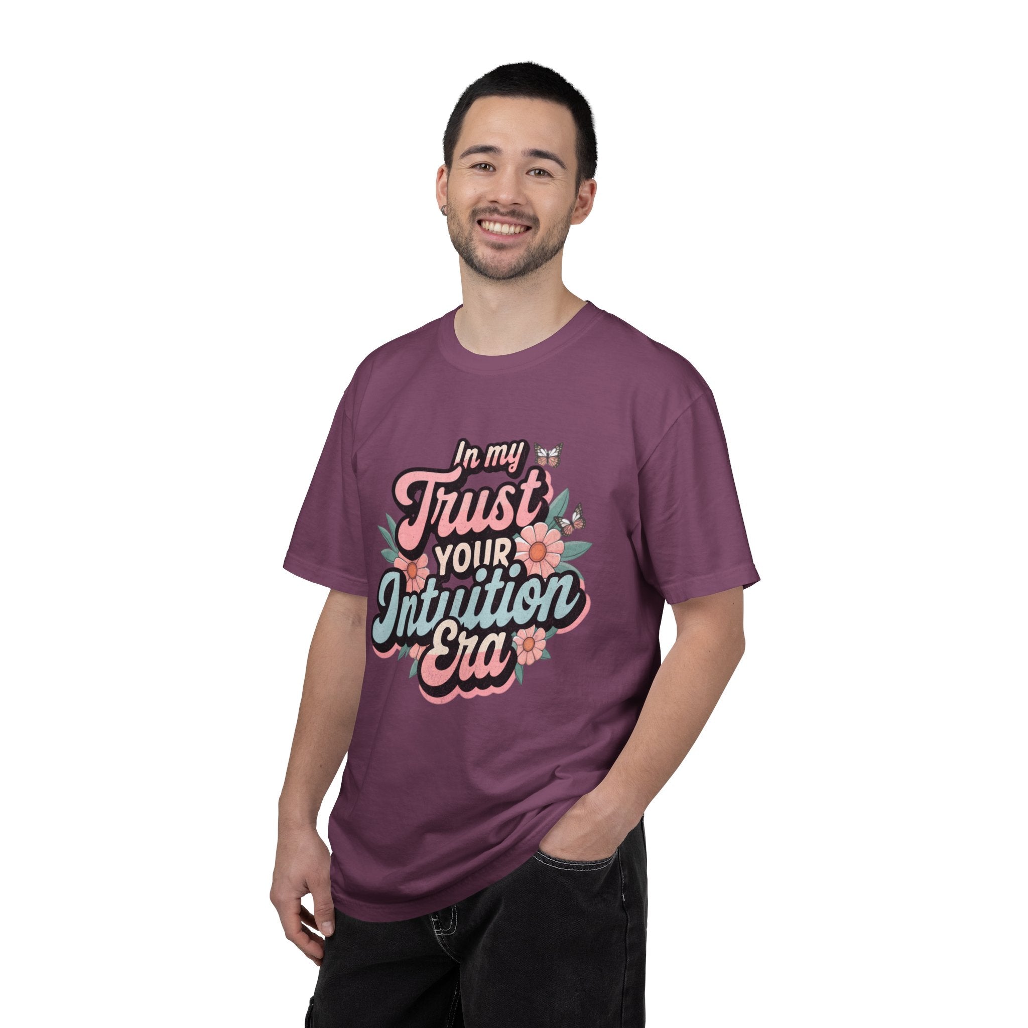 Trust Your Intuition Era T-shirt | Textured Floral Script Typography, Positive Message