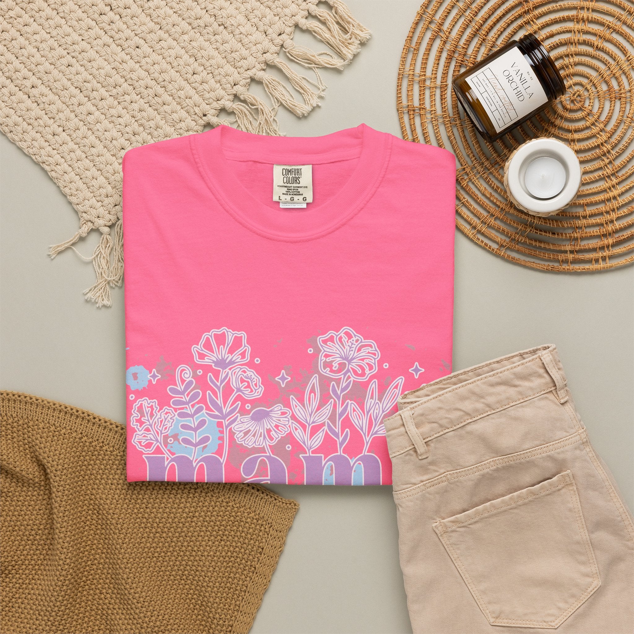 Mama Floral Splash Textured Tee — Pastel Garden Mother's Day T-Shirt