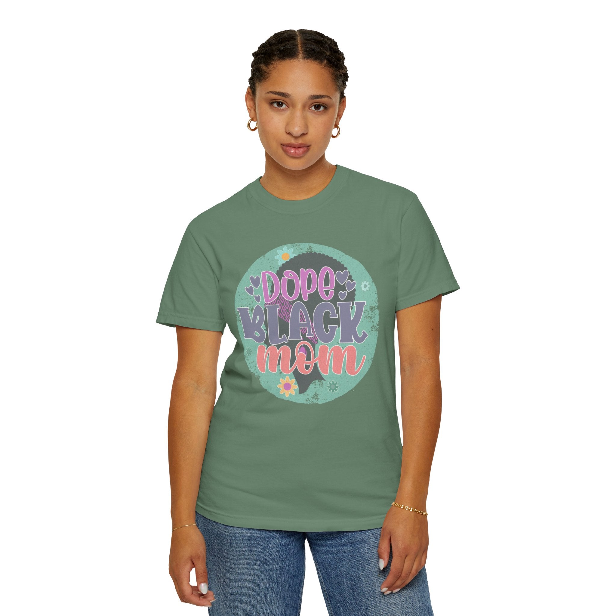 Dope Black Mom Textured T-Shirt — Retro Floral Pride Tee for Black Mothers
