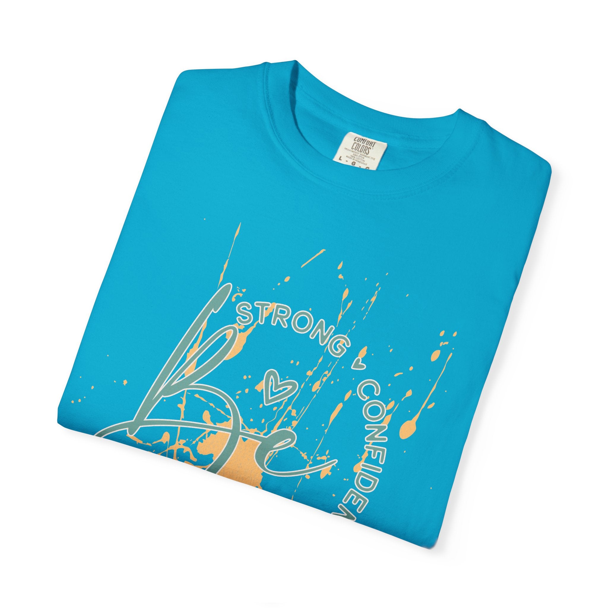 Textured Joy Script T-Shirt — “Be” Positive Graphic Tee: Strong • Confident • Positive