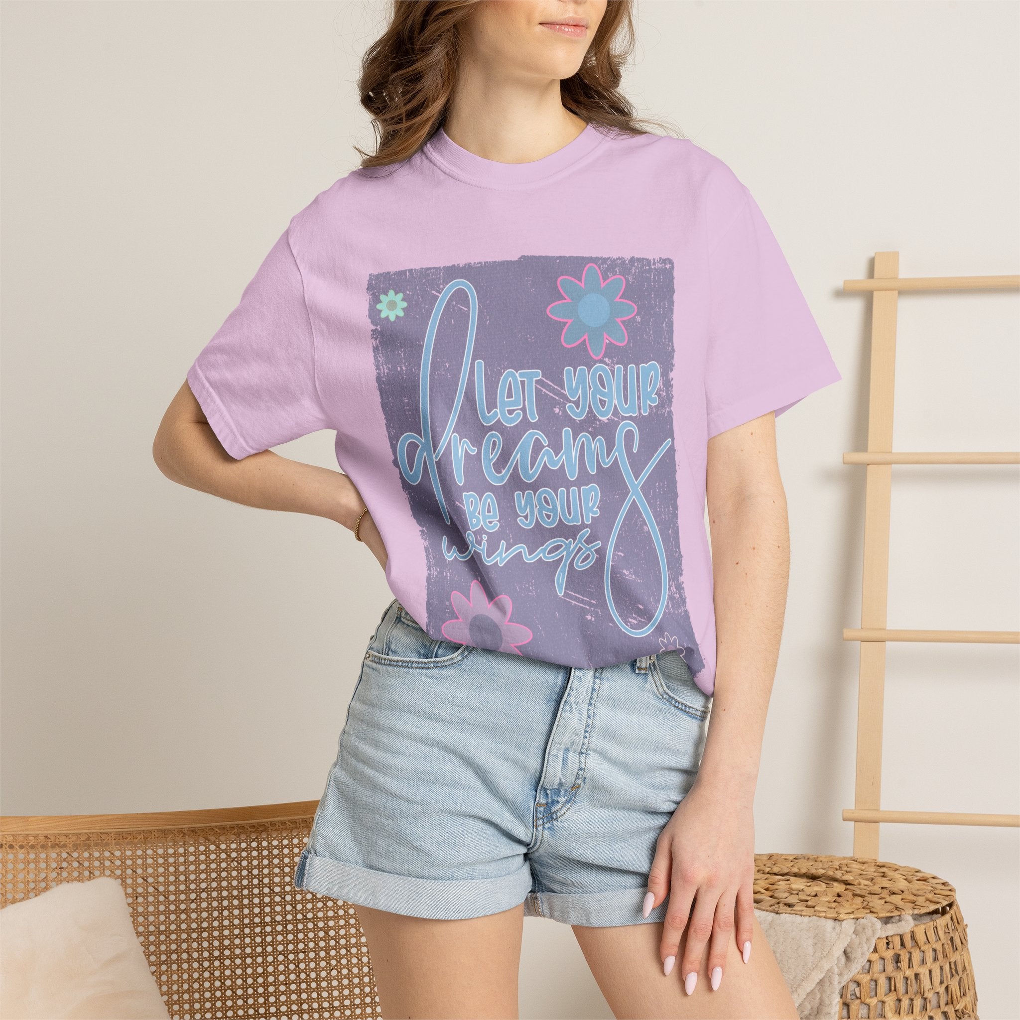 Textured Dream Big Floral T-Shirt — "Live Your Dreams" Inspirational Graphic Tee