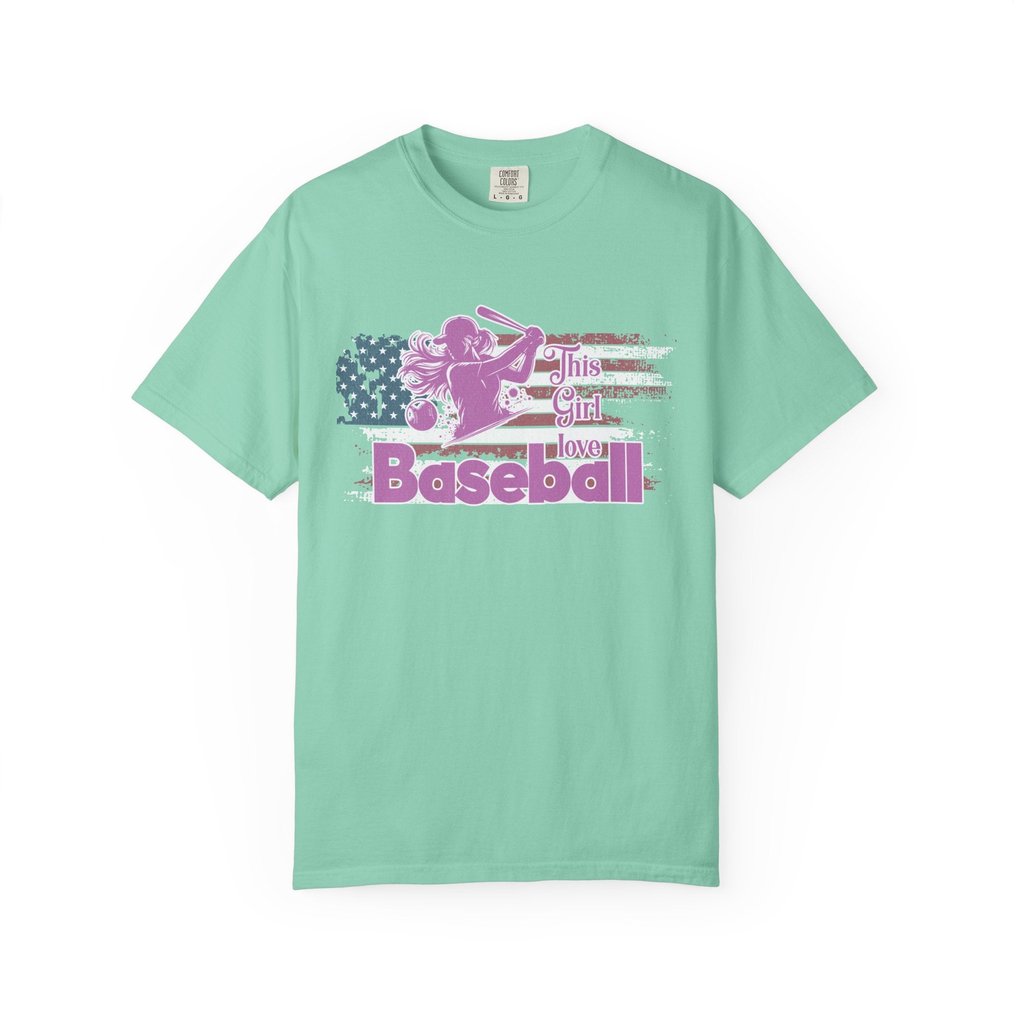 Textured Baseball Tee — "This Girl Loves Baseball" Patriotic Pink Softball T-Shirt