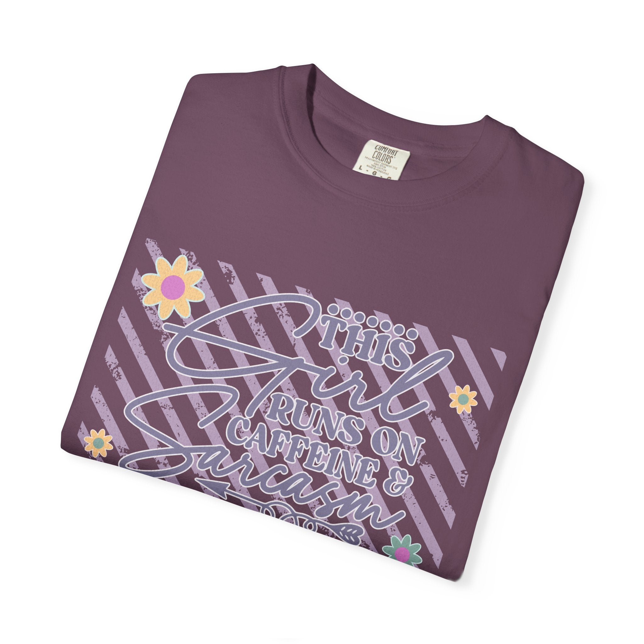This Girl Runs On Caffeine & Sarcasm  — Textured Women's Graphic T-Shirt