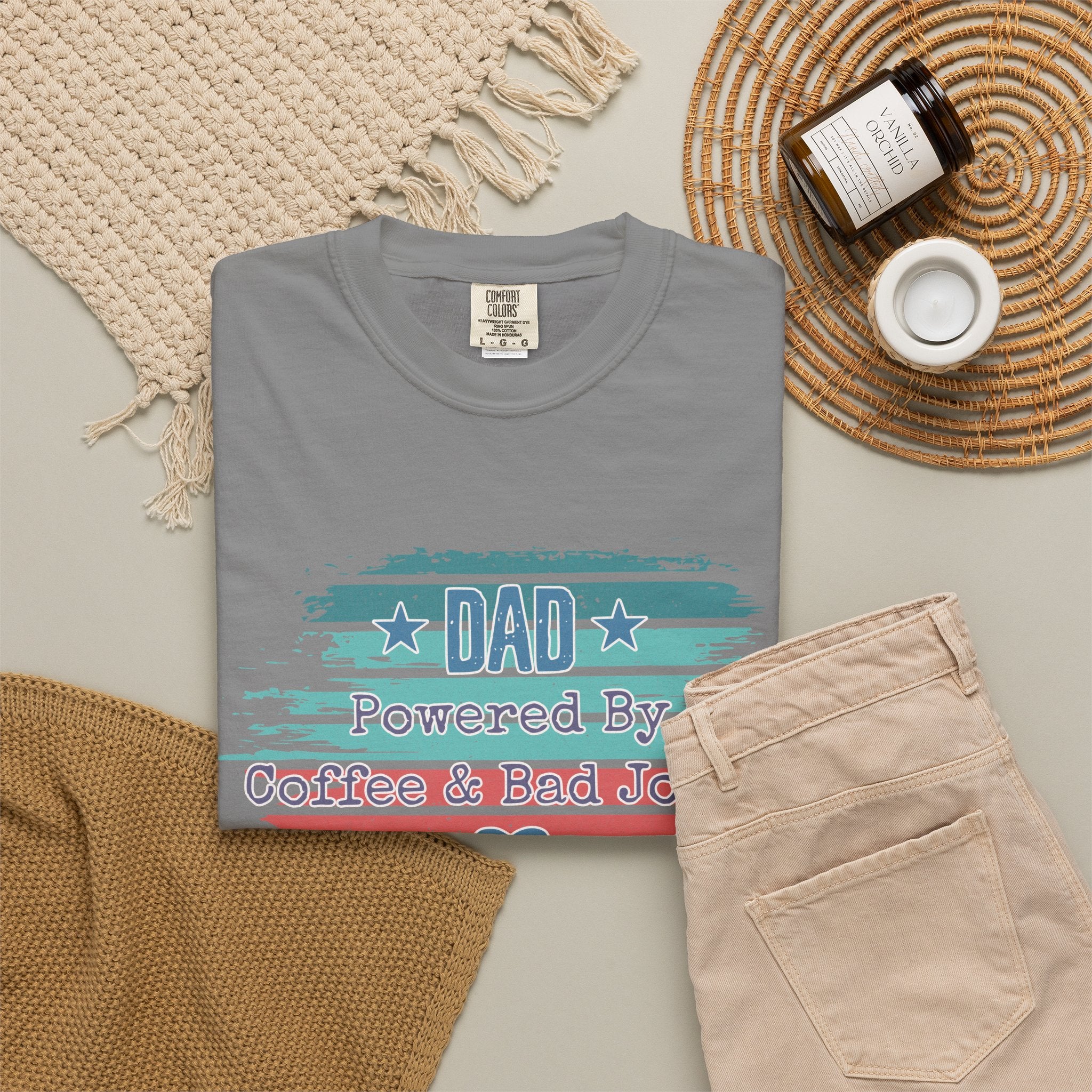 Dad "Powered by Coffee & Bad Jokers" Textured T-Shirt