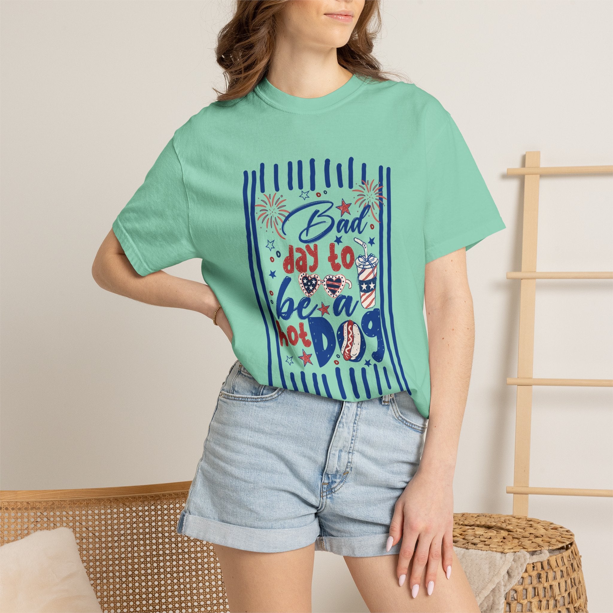 Hot Dog Patriotic Graphic T-Shirt — "Bad Day to Be a Hot Dog" 4th of July Tee