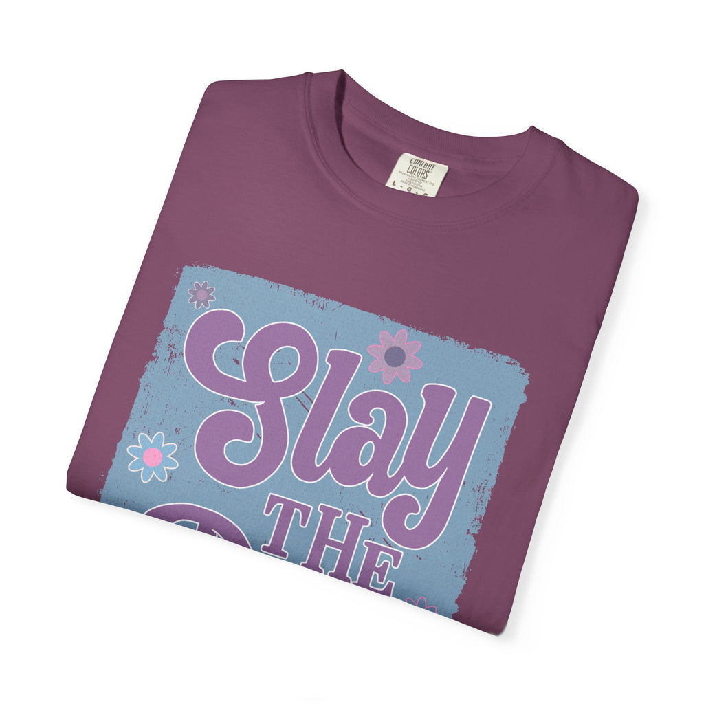 Textured Slay the Day Graphic T-Shirt — Retro Pastel Motivation Tee