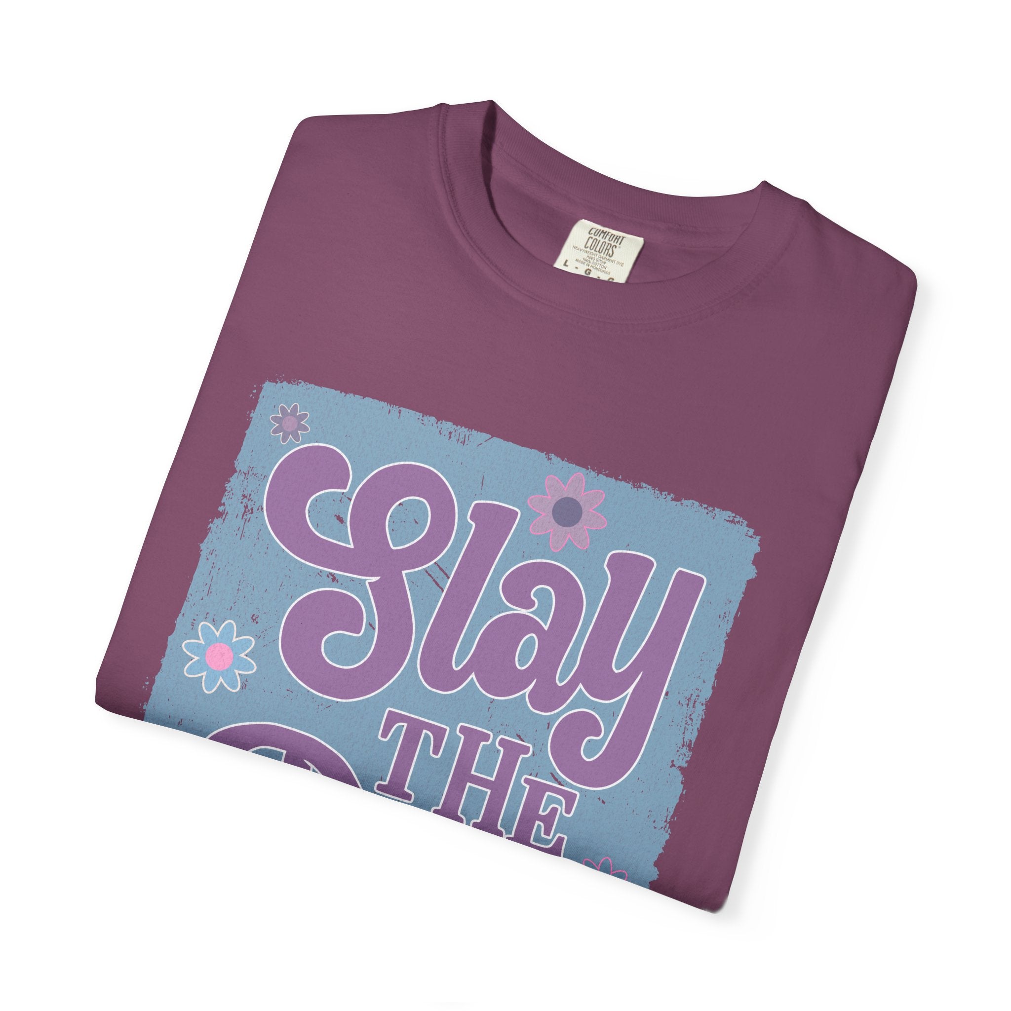 Textured Slay the Day Graphic T-Shirt — Retro Pastel Motivation Tee