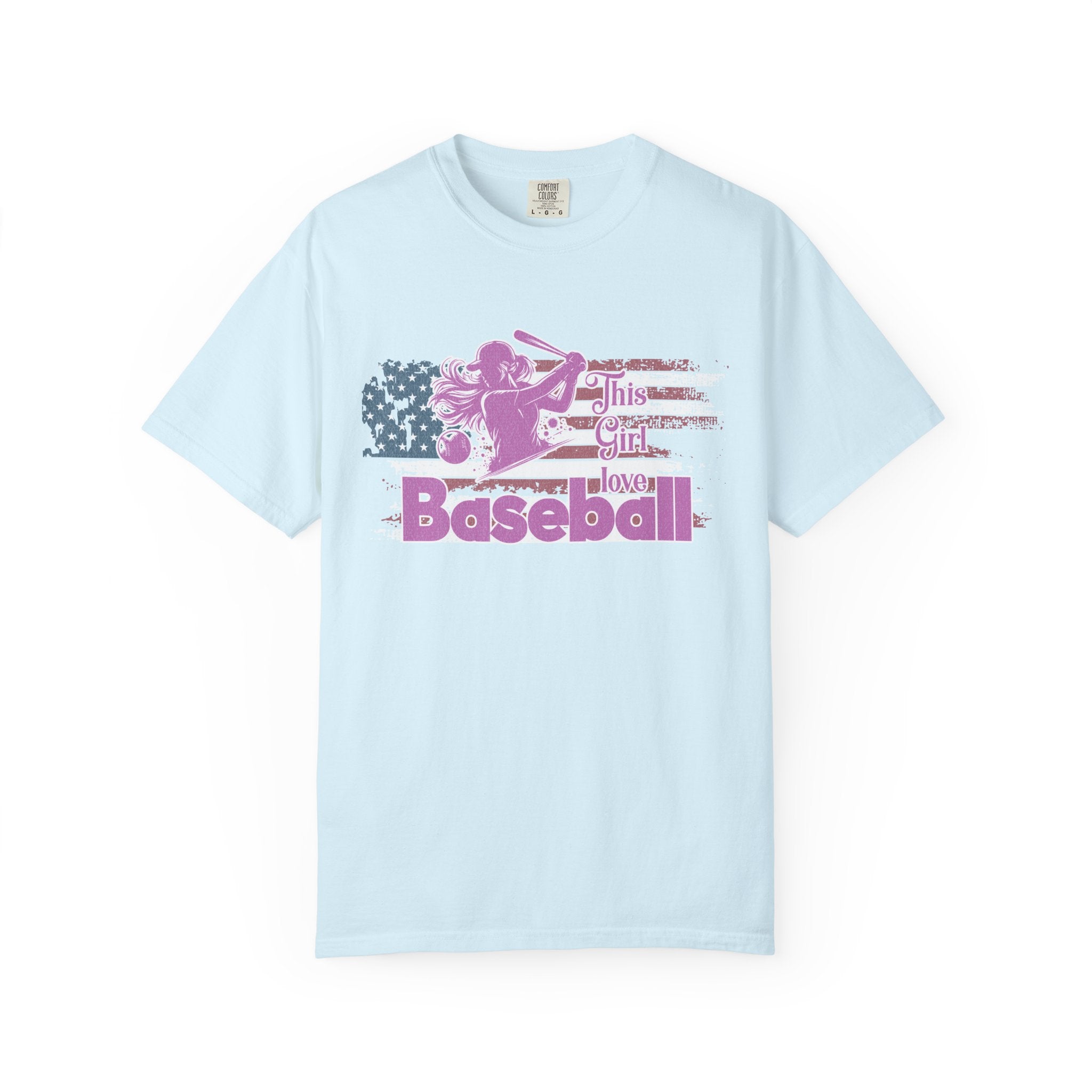 Textured Baseball Tee — "This Girl Loves Baseball" Patriotic Pink Softball T-Shirt