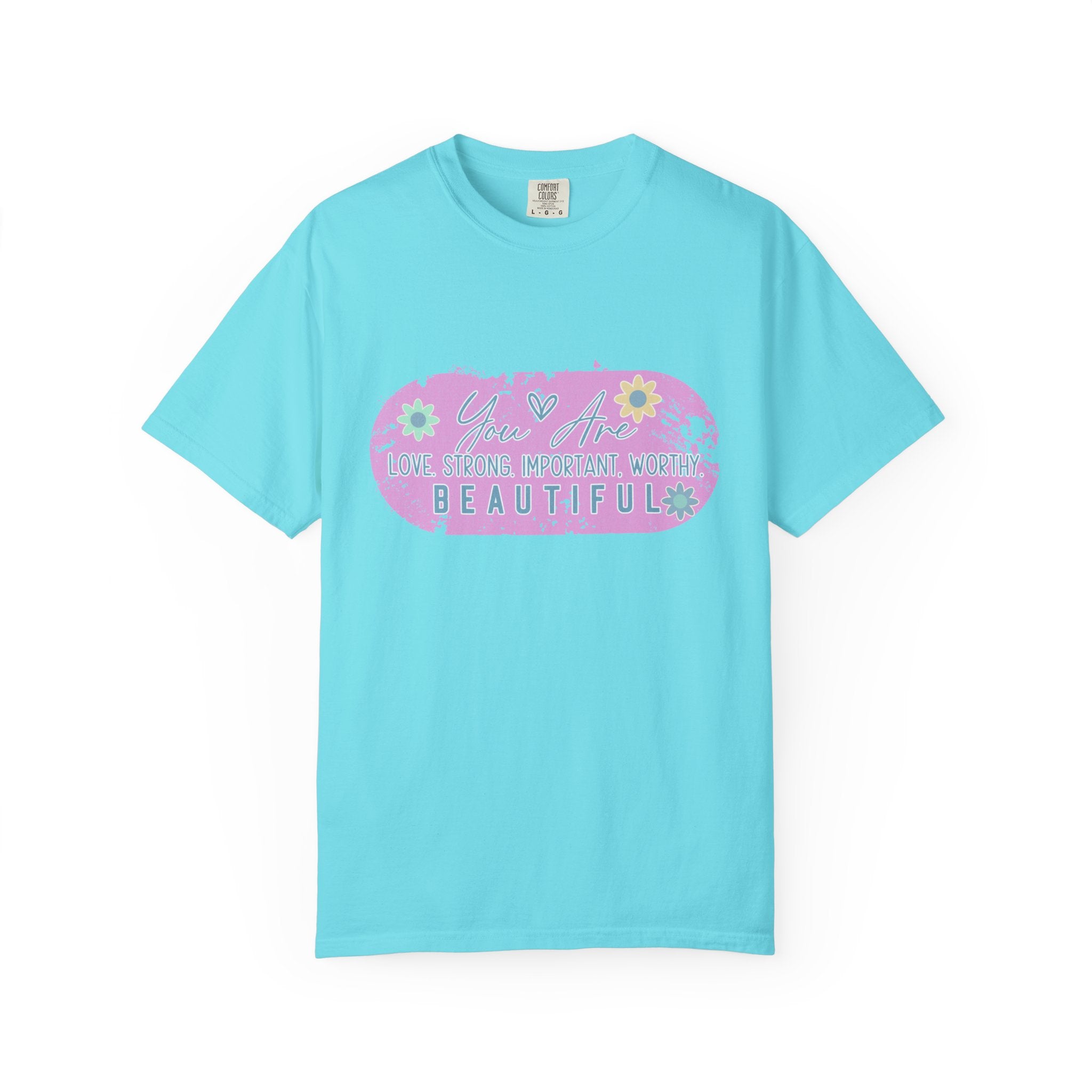 Textured T-Shirt — She is Brave, Strong, Worthy, Beautiful Floral Graphic Tee