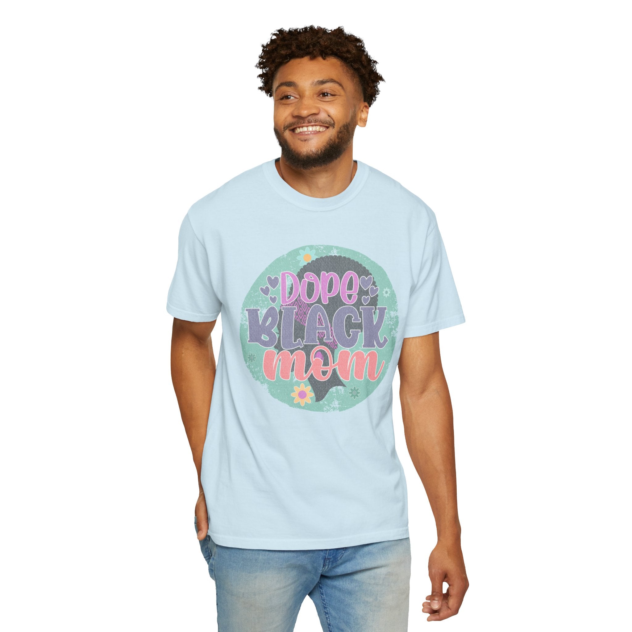 Dope Black Mom Textured T-Shirt — Retro Floral Pride Tee for Black Mothers