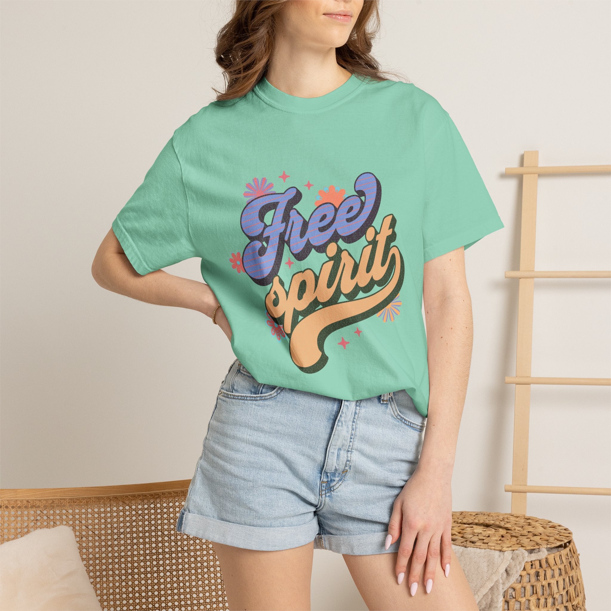 Textured Free Spirit T-Shirt — Retro Hand-Lettered Graphic Tee