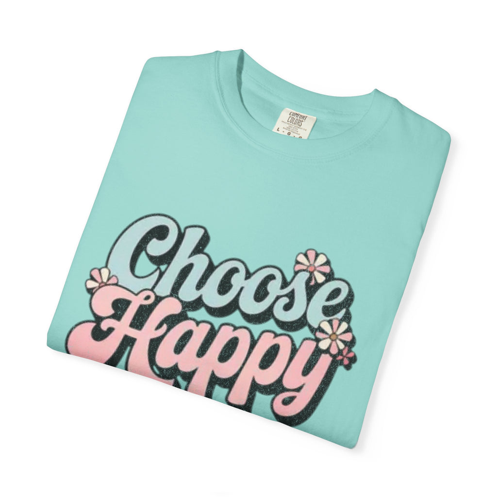 Choose Happy retro script shirt | Textured Positive message tee, pastel floral design