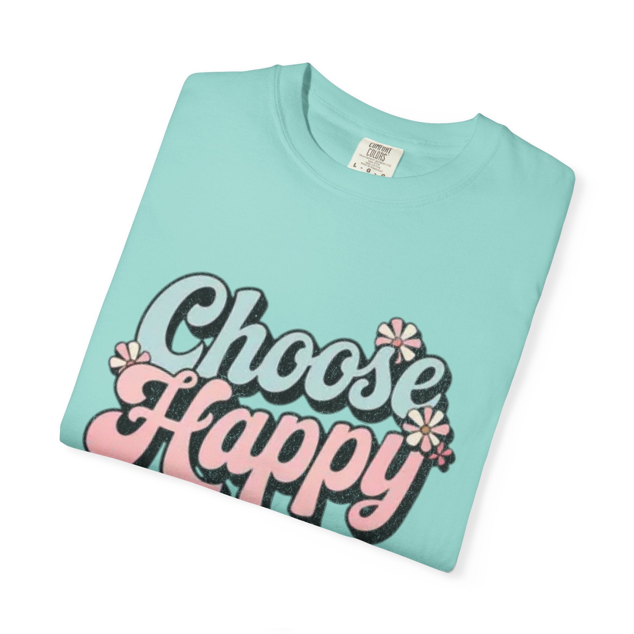Choose Happy retro script shirt | Textured Positive message tee, pastel floral design