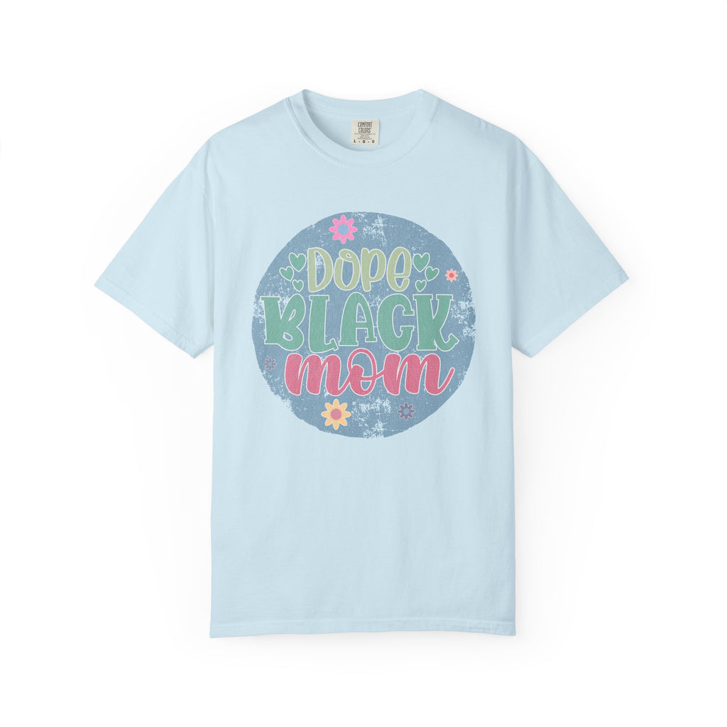 Dope Black Mom Textured T-Shirt — Floral Retro Circle Graphic Tee for Mothers