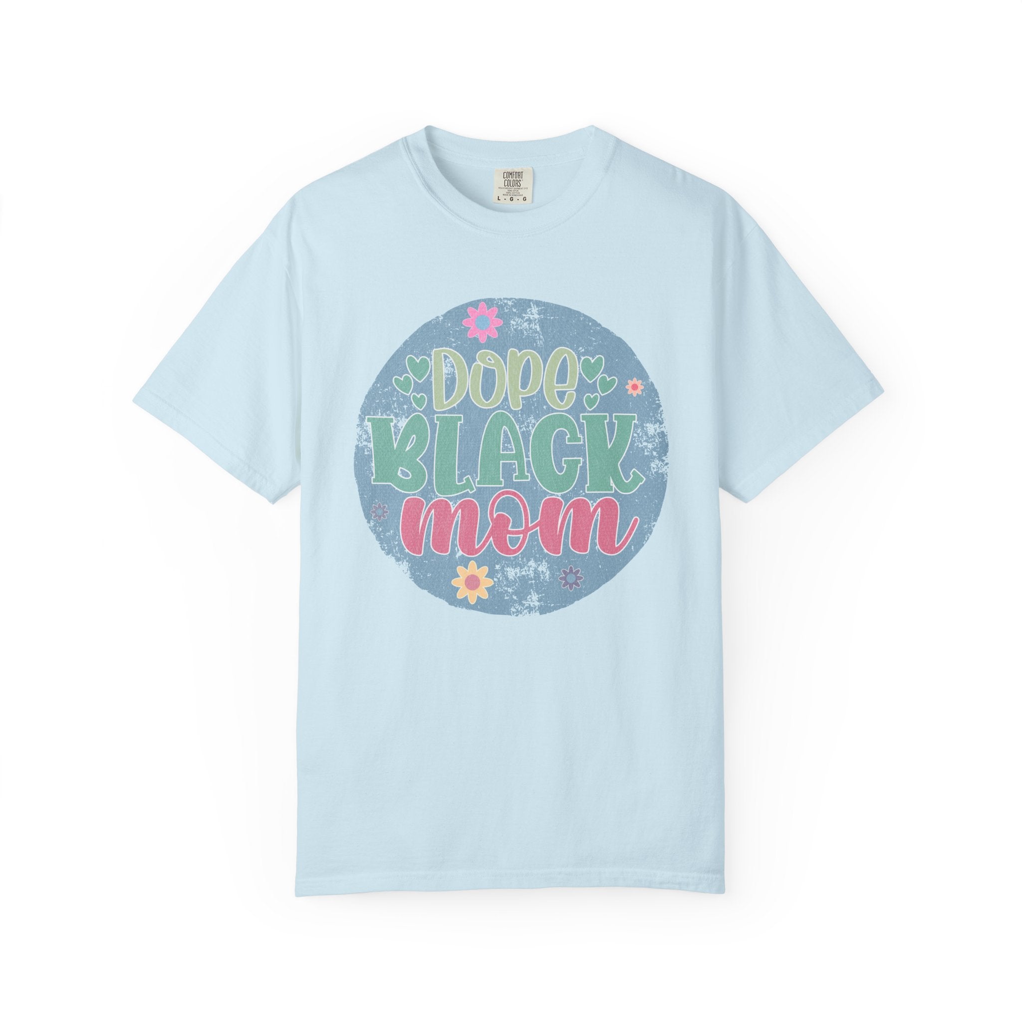 Dope Black Mom Textured T-Shirt — Floral Retro Circle Graphic Tee for Mothers