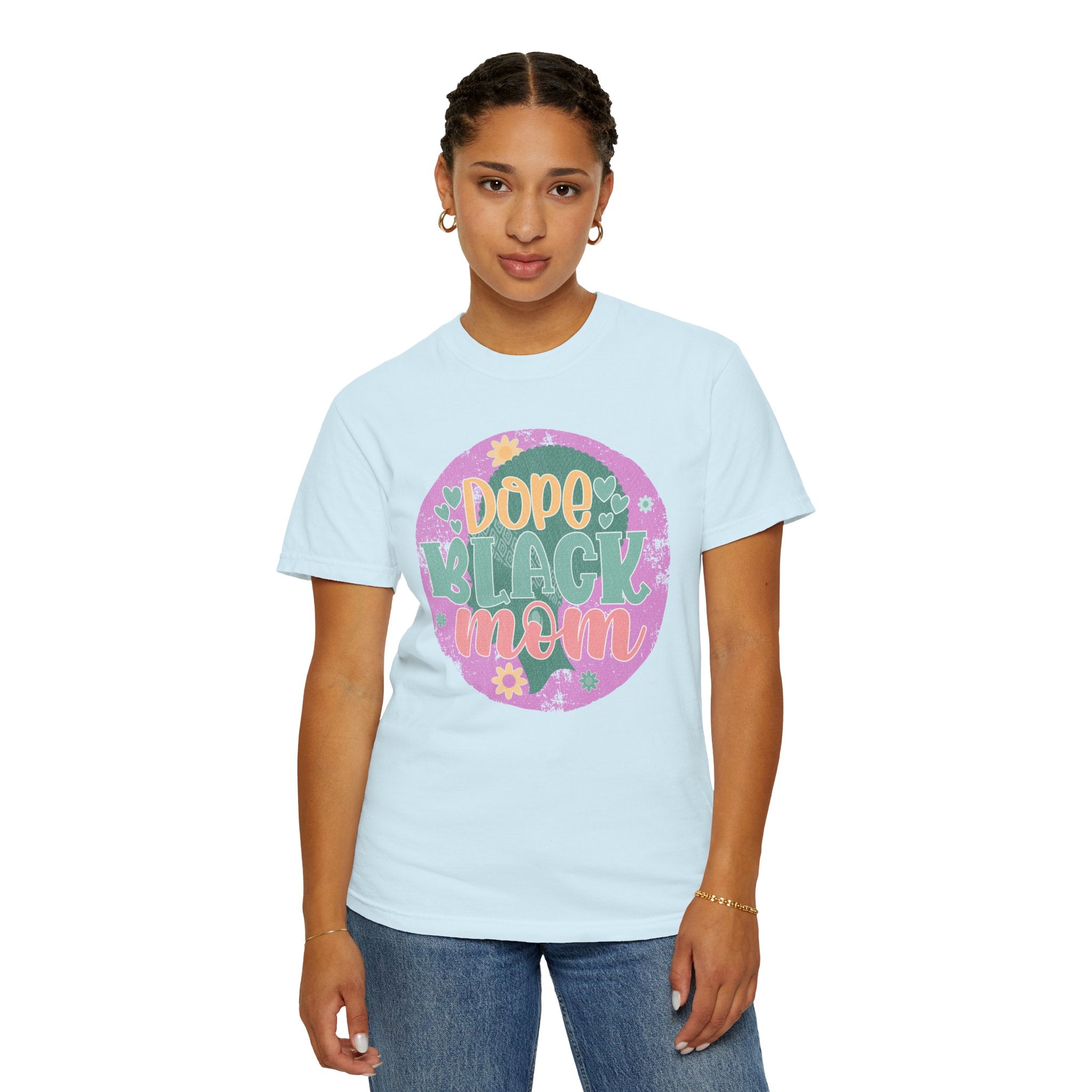 Dope Black Mom Textured T-Shirt — Retro Floral Pride Tee for Black Moms