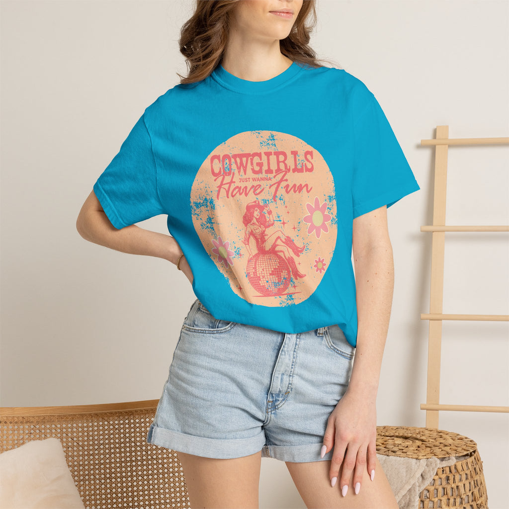 Cowgirls Just Wanna Have Fun Textured Retro Graphic T-Shirt