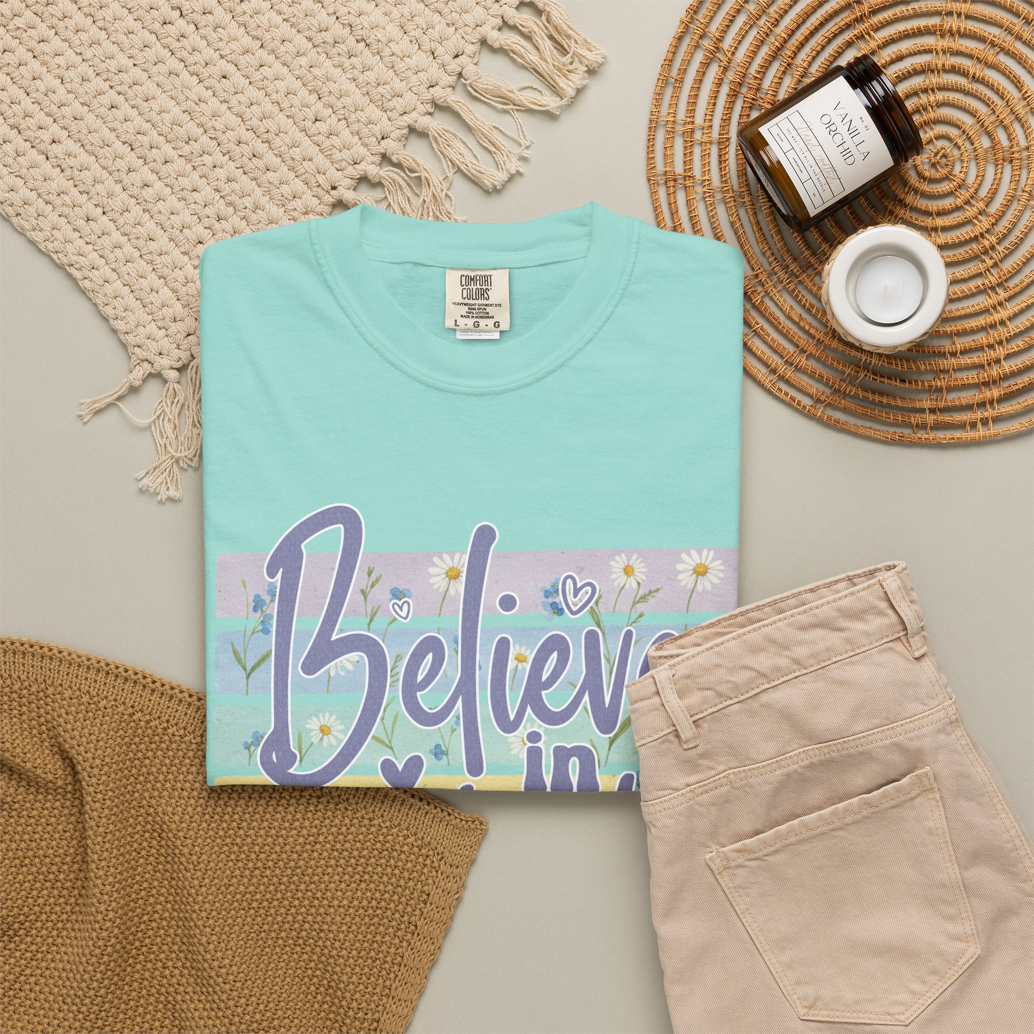 Textured Believe in Yourself T‑Shirt — Pastel Stripes Inspirational Tee