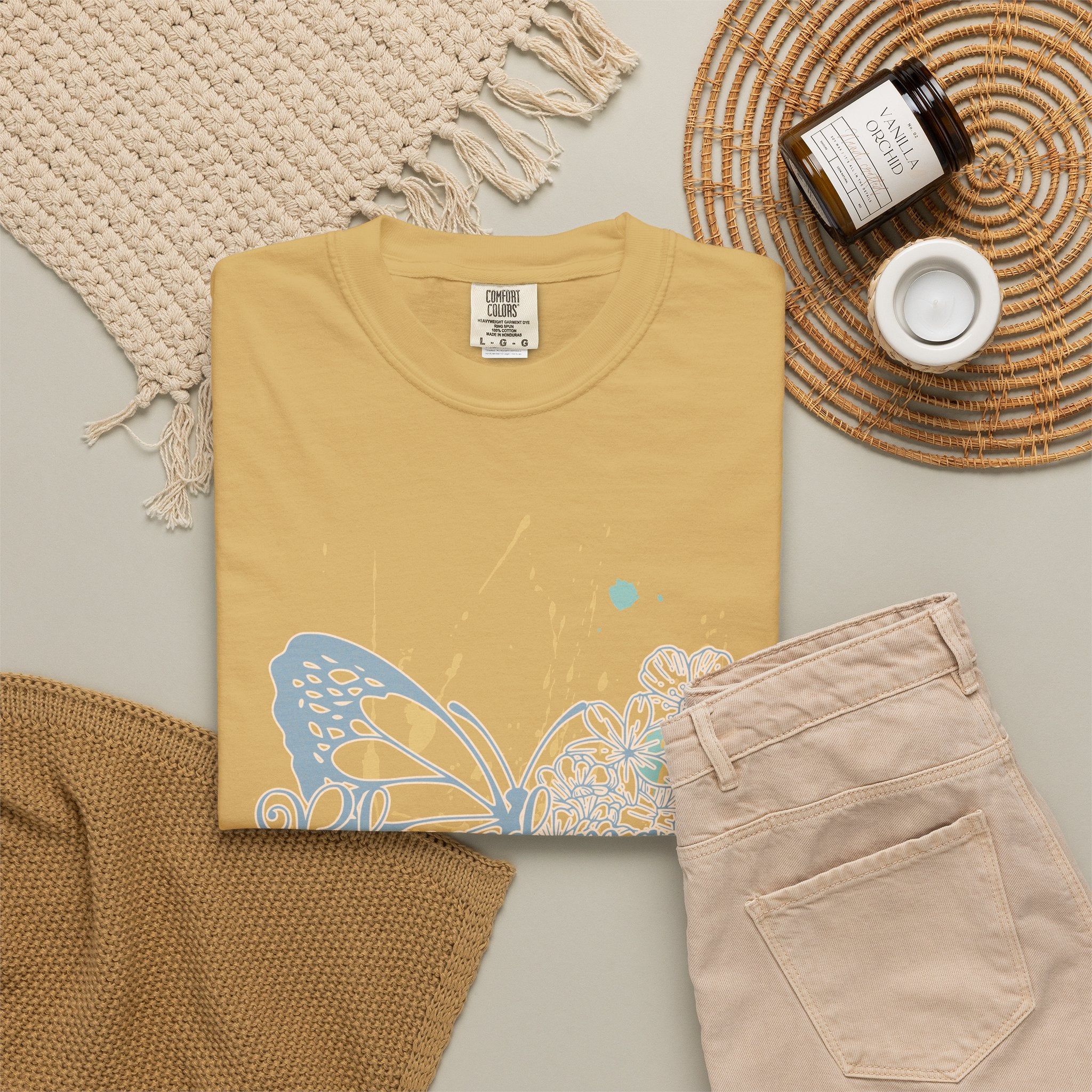 Retro Butterfly Blessed Mama Tee —Textured Serene Aqua Nature Graphic