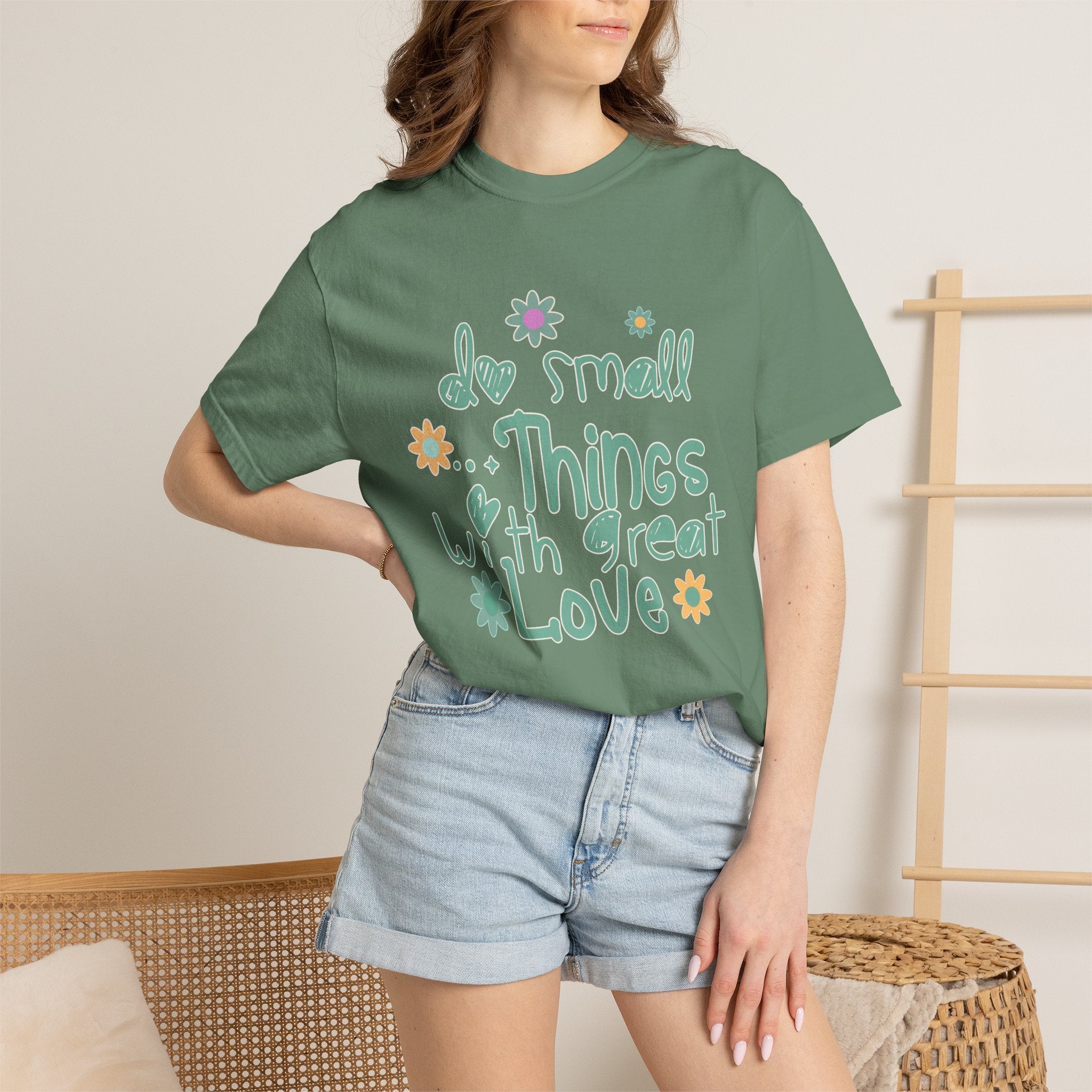 Textured T-Shirt — “Do Small Things With Great Love” Floral Inspirational Tee