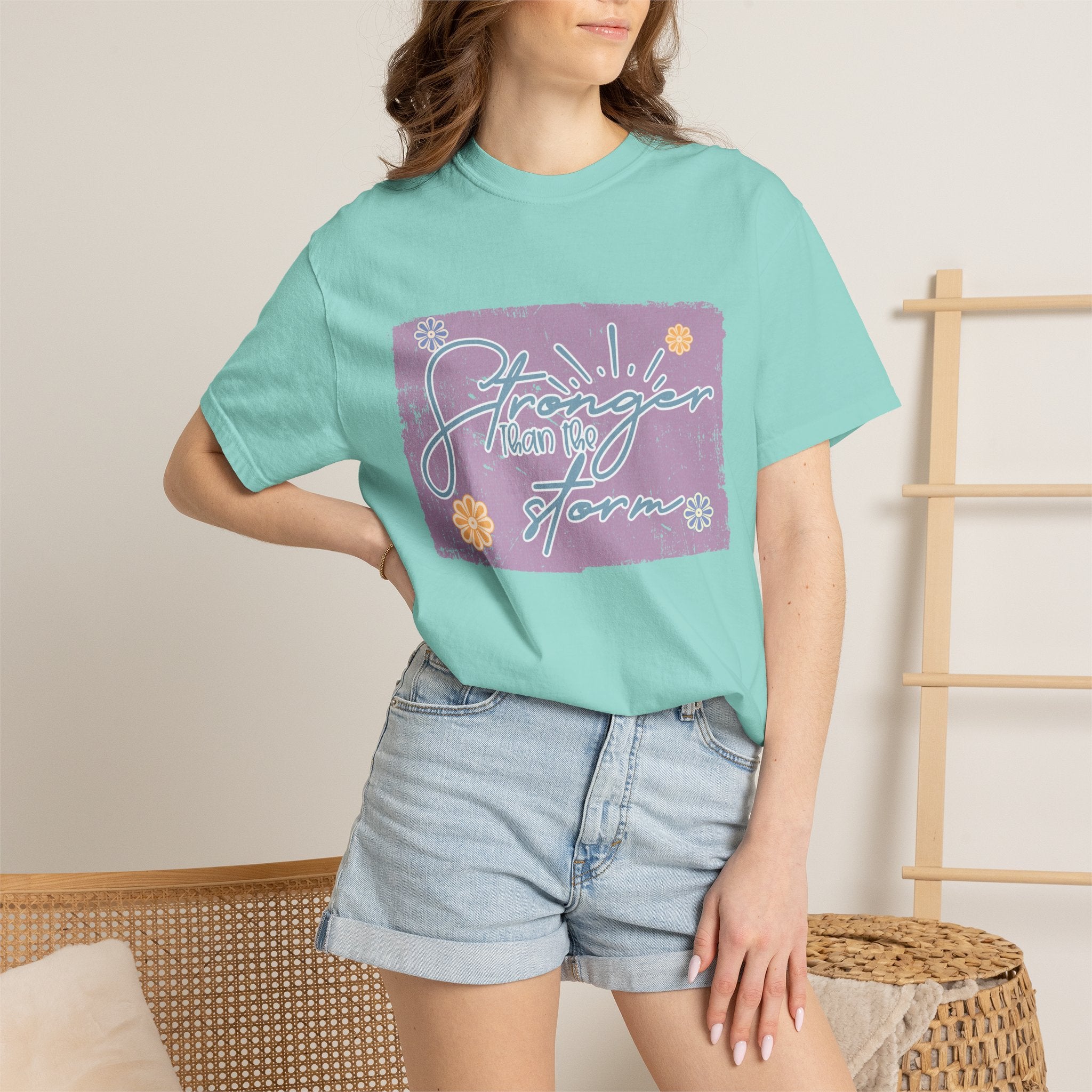 Stronger Than The Storm T-shirt |Textured Floral Script Graphic