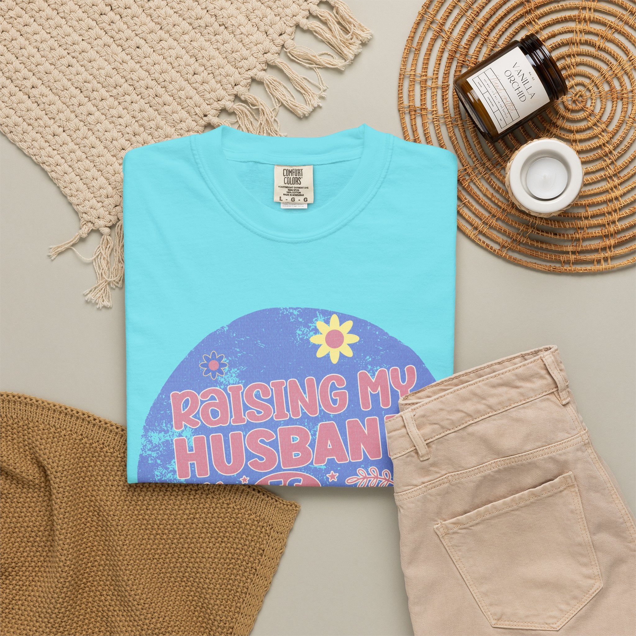 Raising My Husband Is Exhausting Textured Tee — Funny Mom Wife Graphic T-Shirt