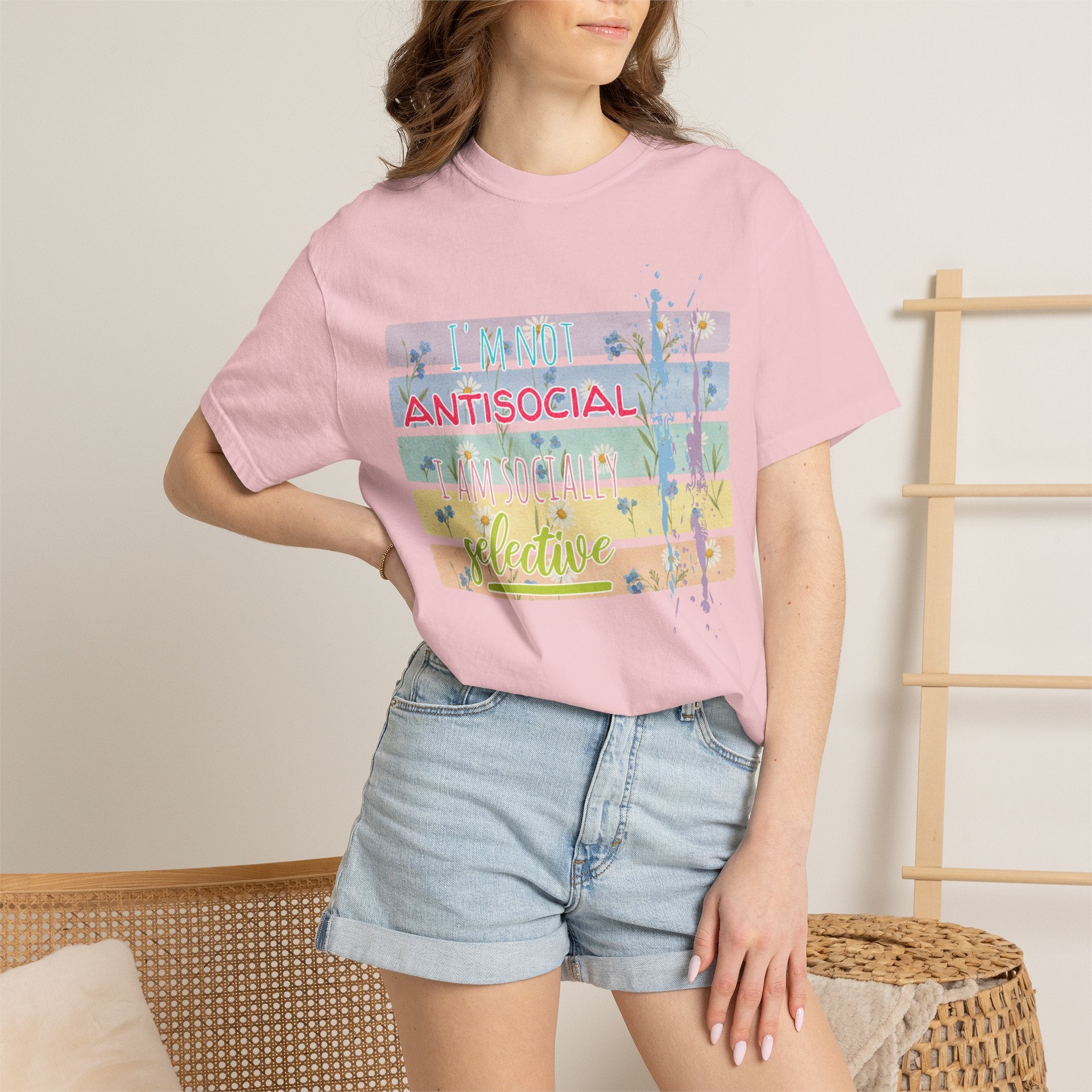 Antisocial Selective T-Shirt — Pastel Stripes Floral Graphic Tee