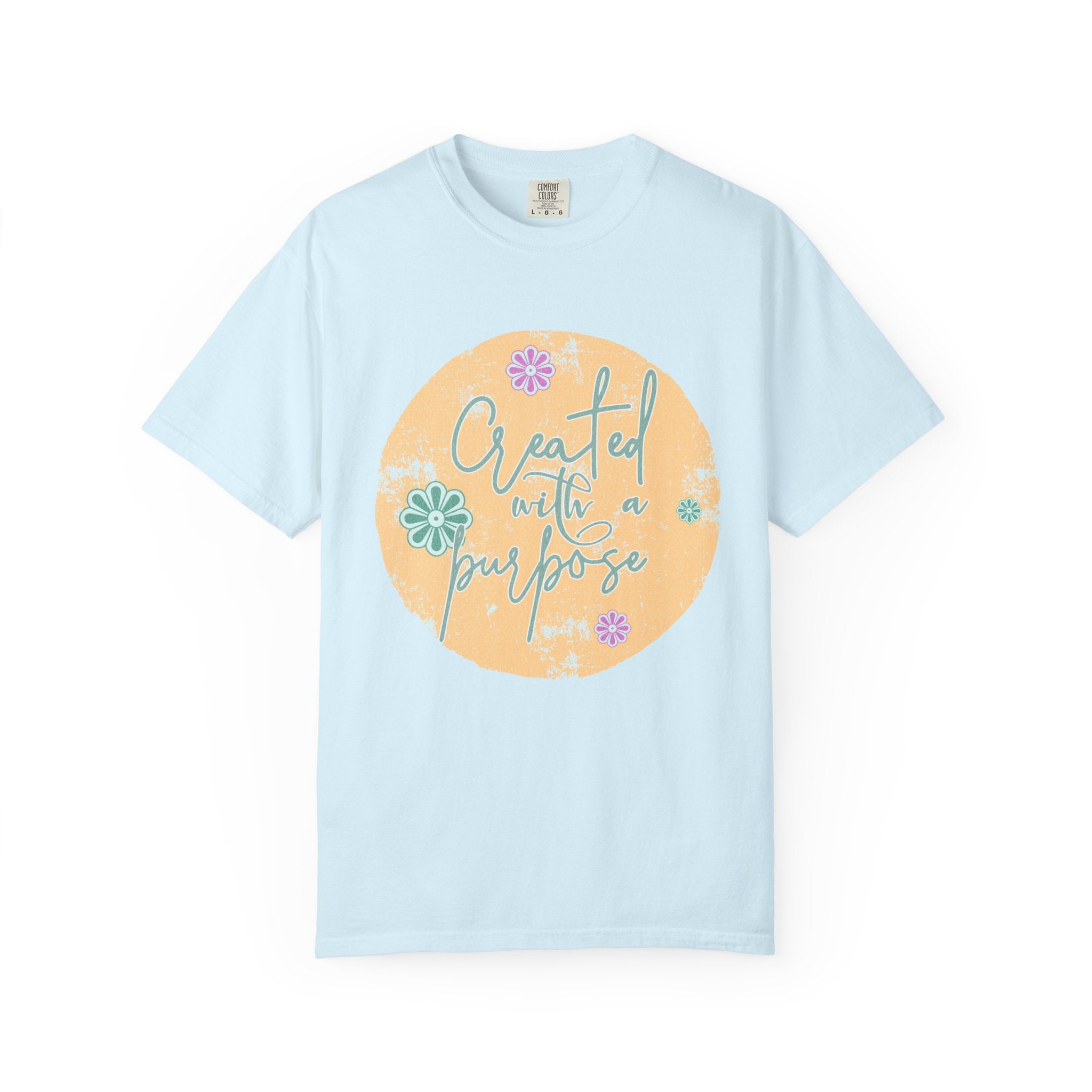 Created with a Purpose T-shirt |Textured Floral Handlettering Circle Design