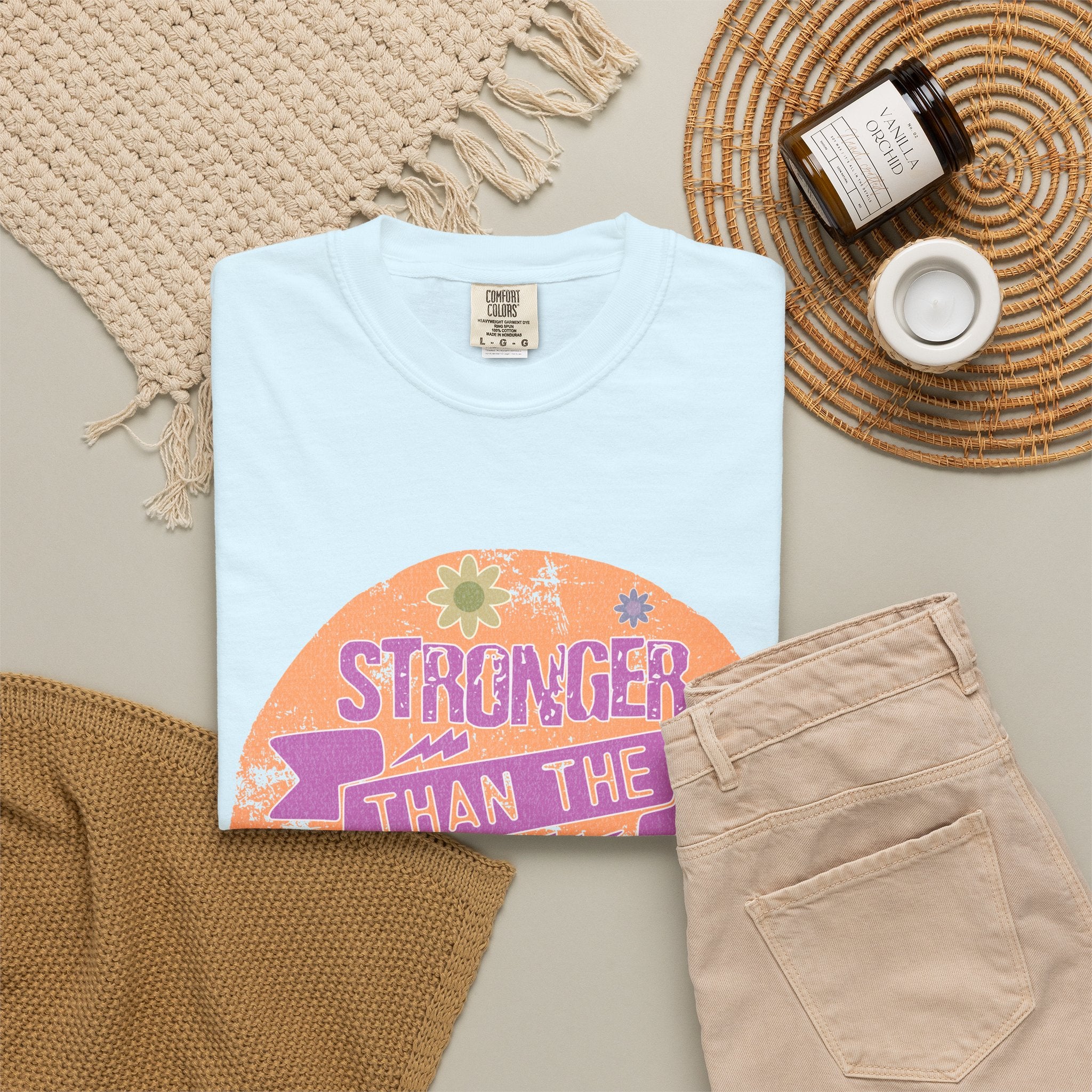 Textured Stronger Than the Storm T-Shirt — Inspirational Floral Graphic Tee