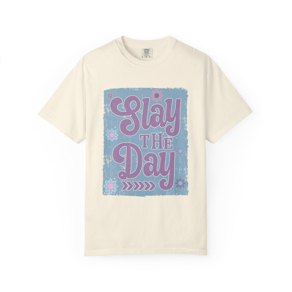 Textured Slay the Day Graphic T-Shirt — Retro Pastel Motivation Tee