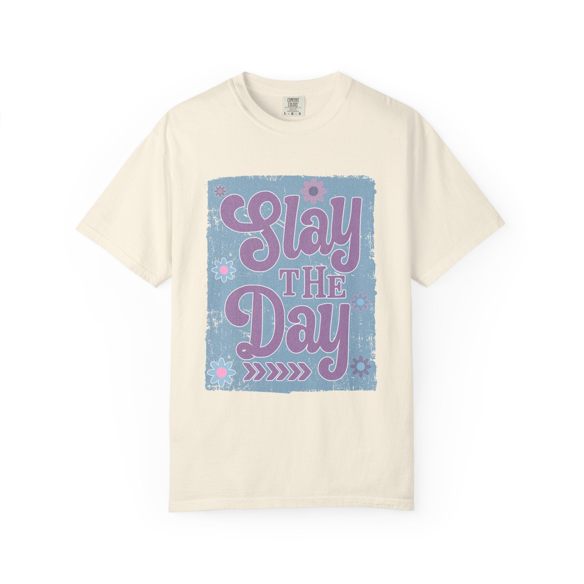 Textured Slay the Day Graphic T-Shirt — Retro Pastel Motivation Tee