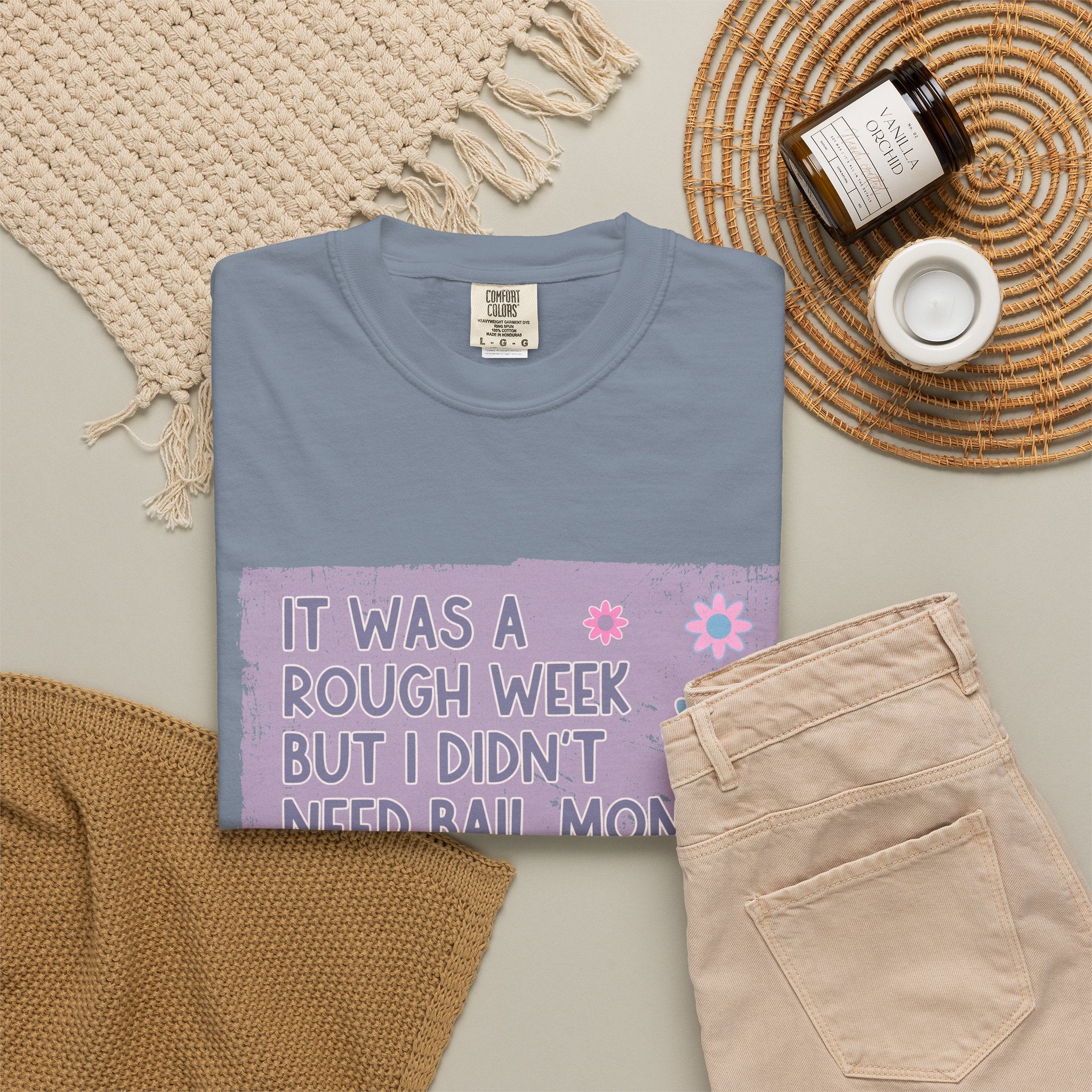 Textured Graphic T-Shirt — "Sarcastic Retro Rough Week Shirt  " Retro Floral Tee