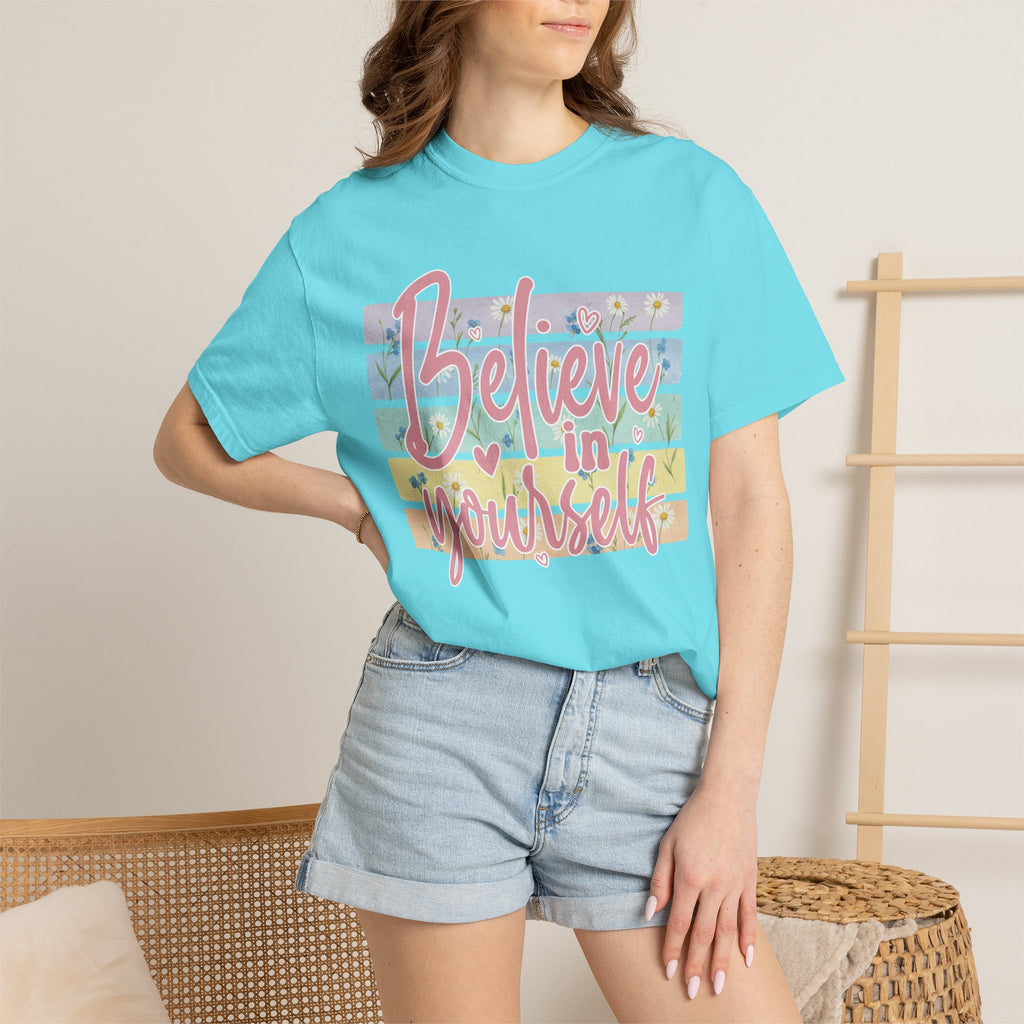 Textured Believe in Yourself T-Shirt — Pastel Floral Inspirational Tee