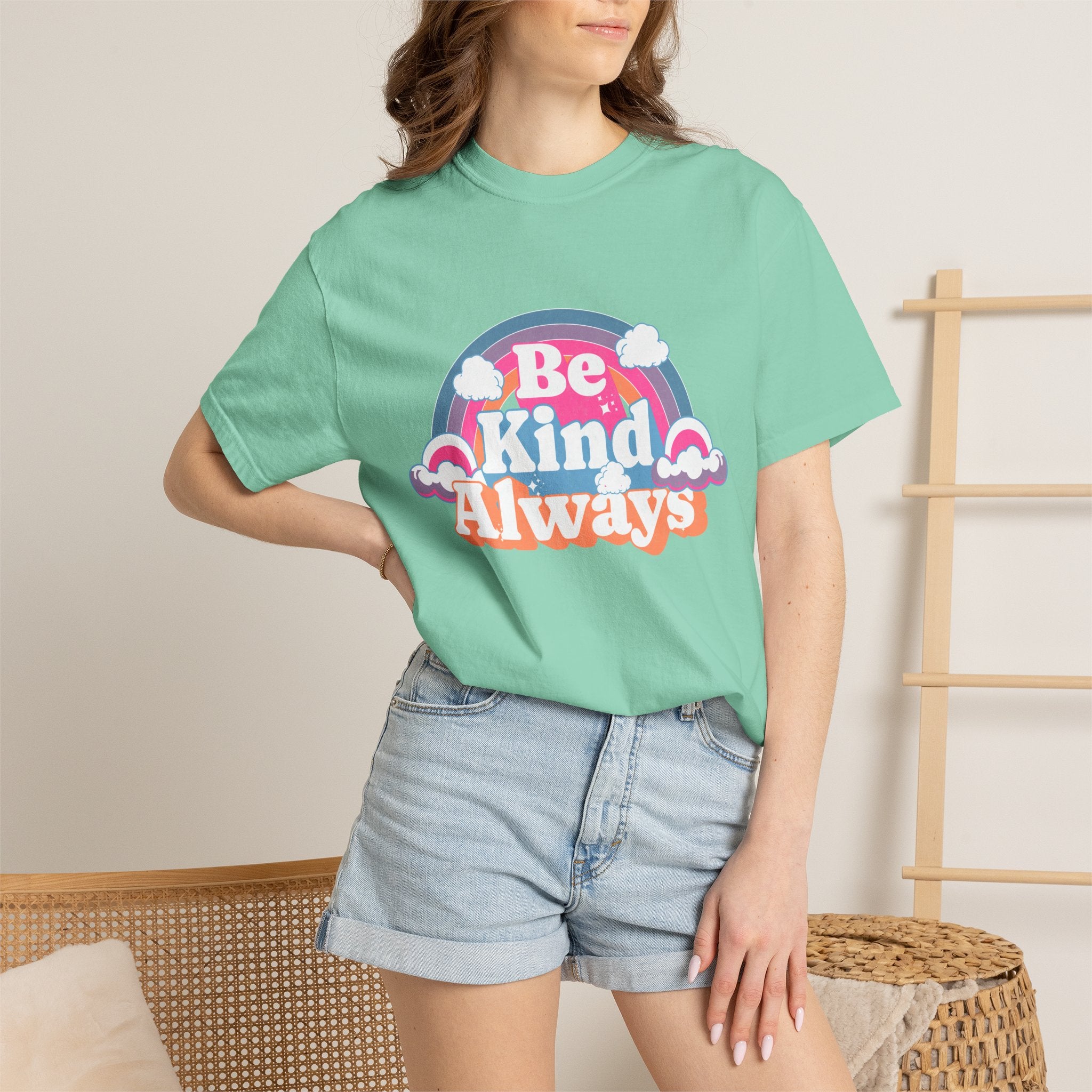 Be Kind Always Textured T-Shirt — Retro Rainbow Graphic Tee
