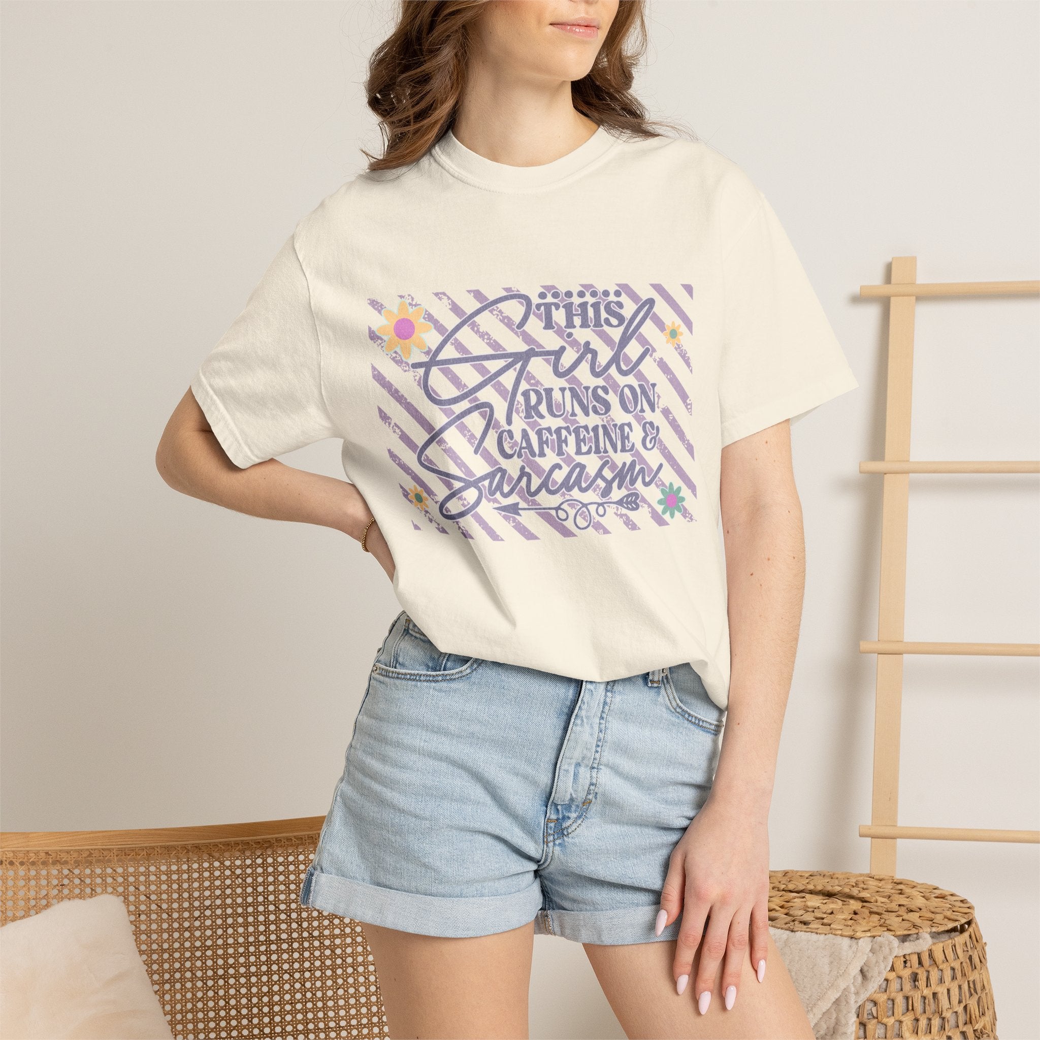 This Girl Runs On Caffeine & Sarcasm  — Textured Women's Graphic T-Shirt