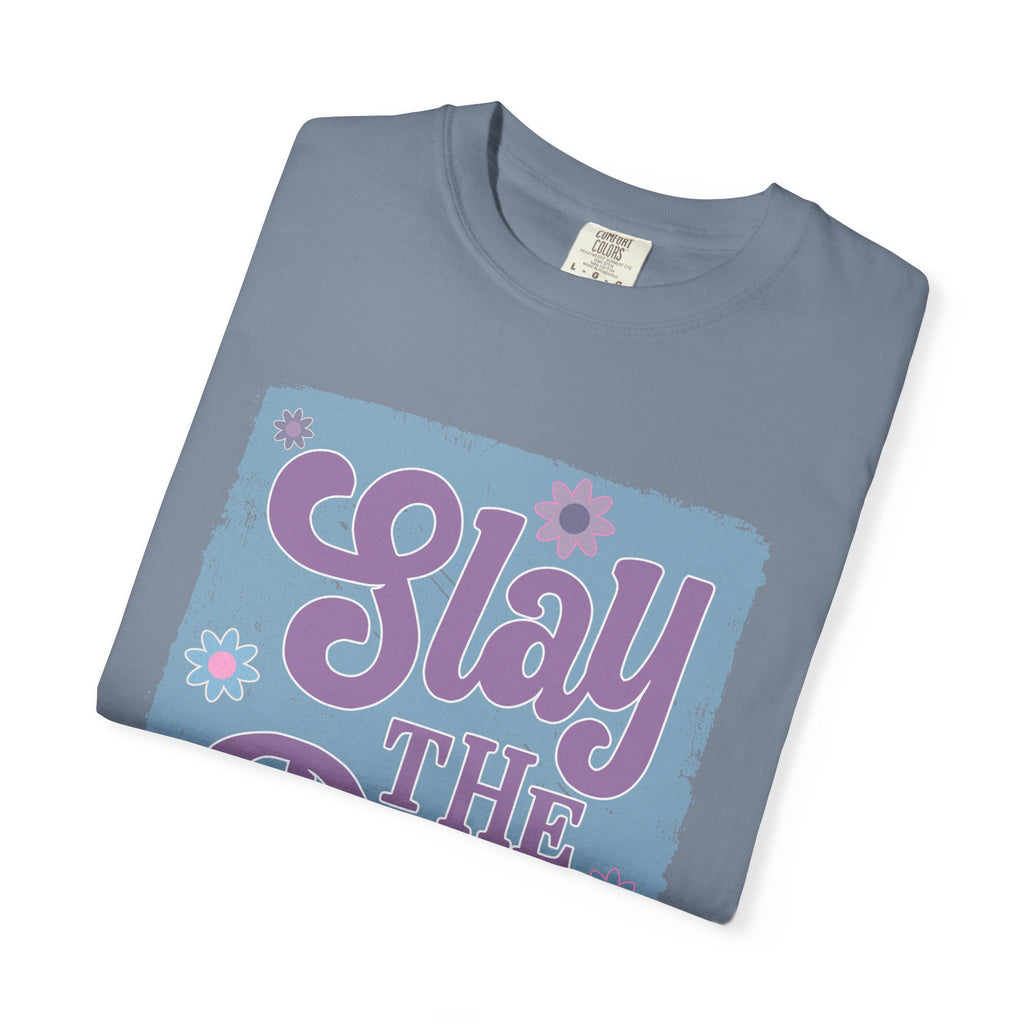 Textured Slay the Day Graphic T-Shirt — Retro Pastel Motivation Tee