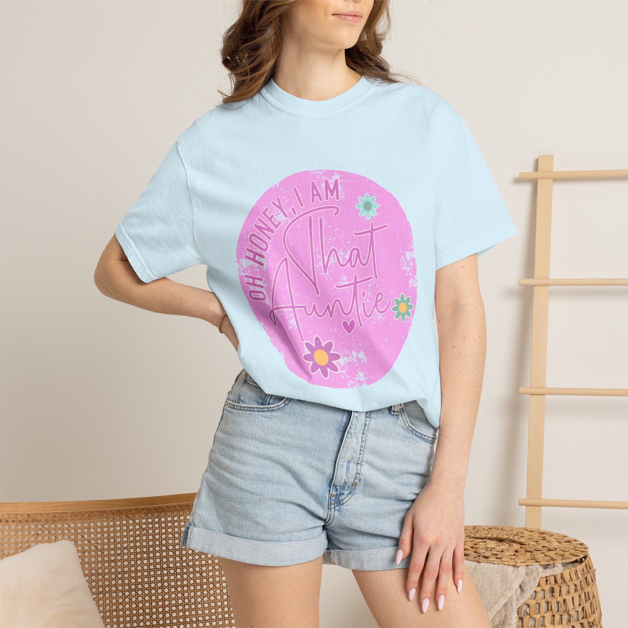 That Auntie Textured T-Shirt — “Oh Honey I Am That Auntie” Floral Graphic Tee