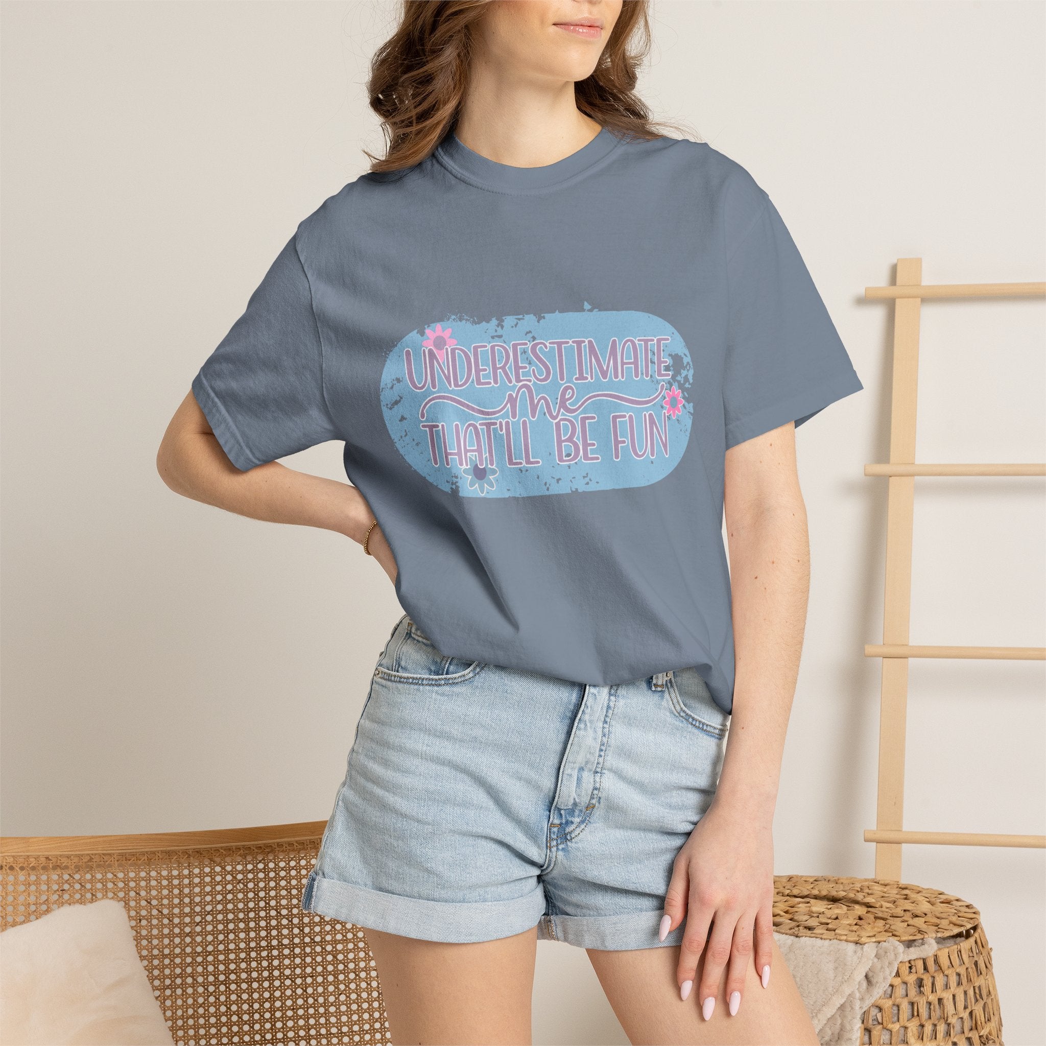 T-Shirt — "Underestimate Me, That’ll Be Fun" Textured Pastel Floral Graphic Tee