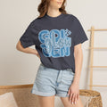 Golden Glow Textured  T‑Shirt — Retro Blue Script Graphic Tee