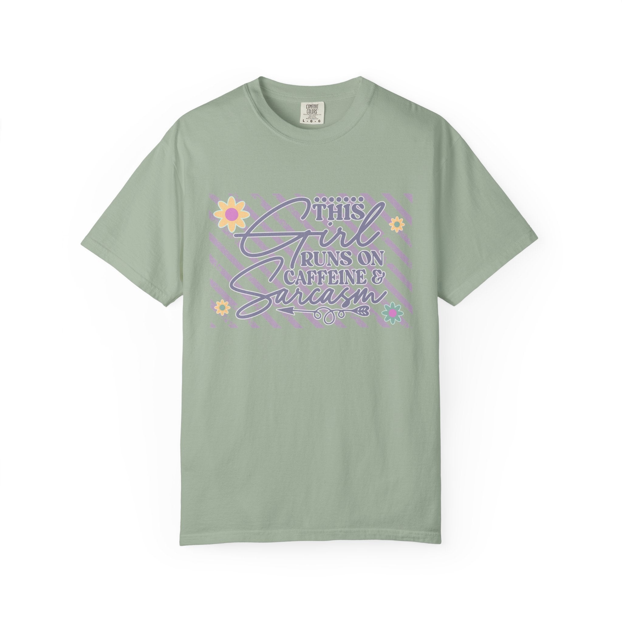 This Girl Runs On Caffeine & Sarcasm  — Textured Women's Graphic T-Shirt