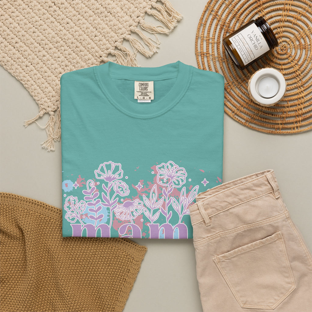 Mama Floral Splash Textured Tee — Pastel Garden Mother's Day T-Shirt